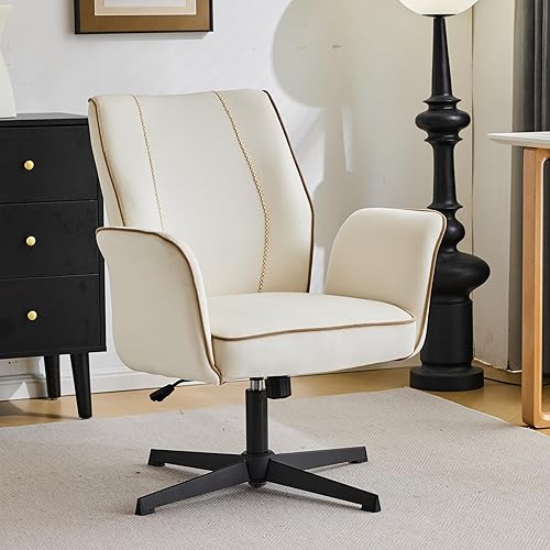 VINGLI Silla Bloom, cómoda silla de escritorio de oficina en casa, sin ruedas, reposabrazos acolchados, silla estética con respaldo, rodamiento
