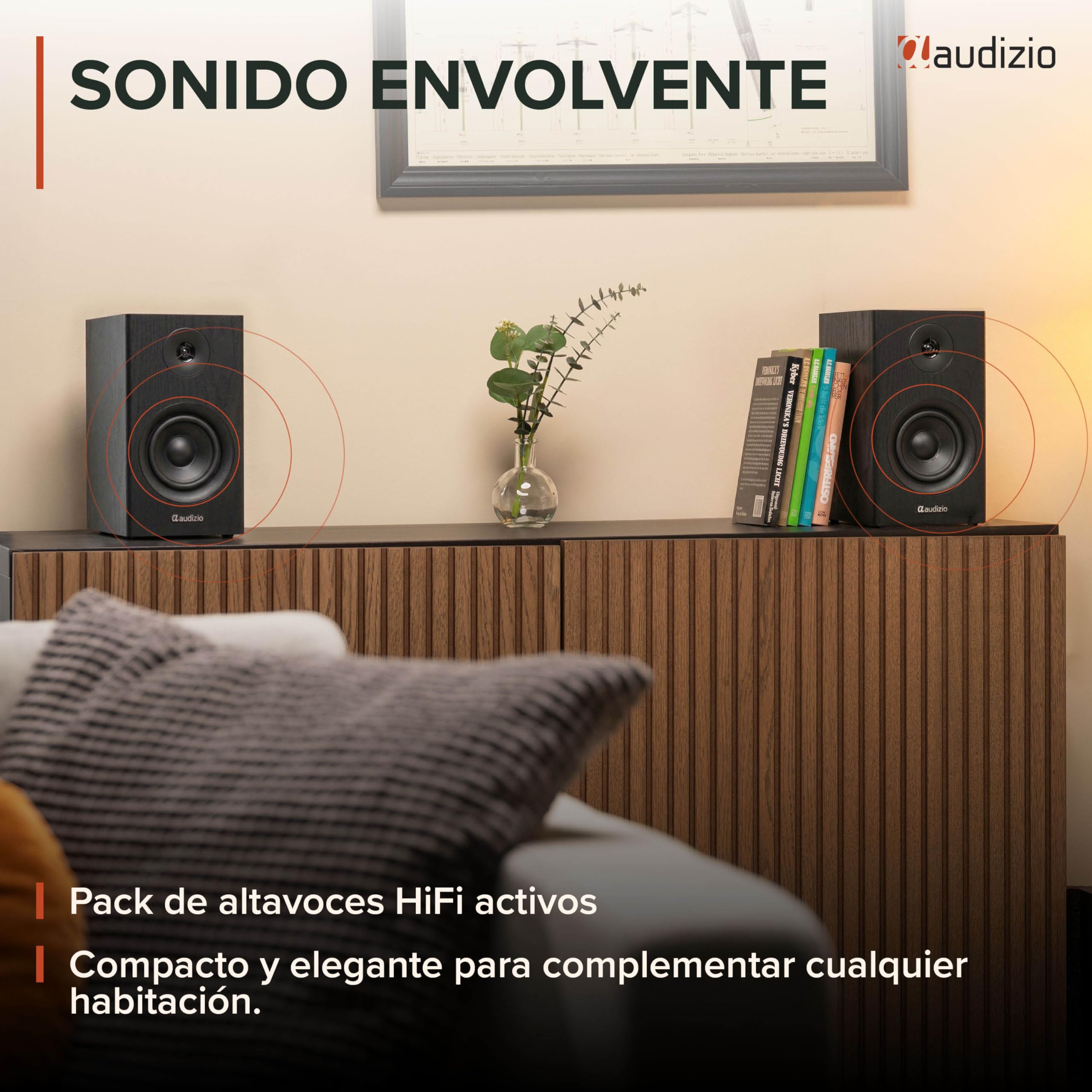 Audizio BS15 – Altavoces Activos de estantería 60W con Bluetooth 5.3, HDMI ARC, RCA, USB y MicroSD, Equipo HiFi para casa, Home Cinema y Altavoces para Tocadiscos Vinilo y Ordenador, Color Negro