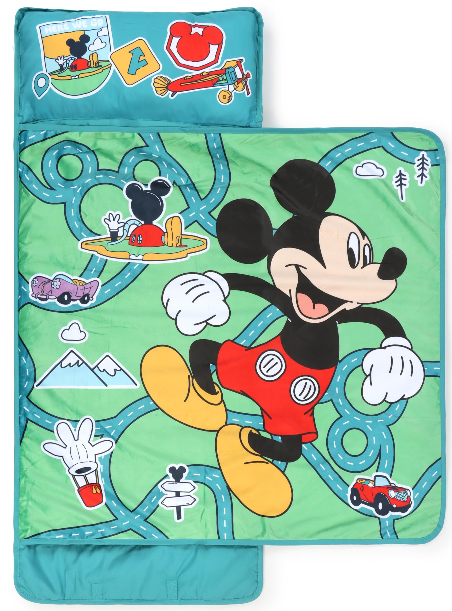 Jay Franco Kids Nap Mat with Embedded Pillow &amp; Blanket – Soft 46"x20" Microfiber Sleeping Bag with Name Tag &amp; Handle