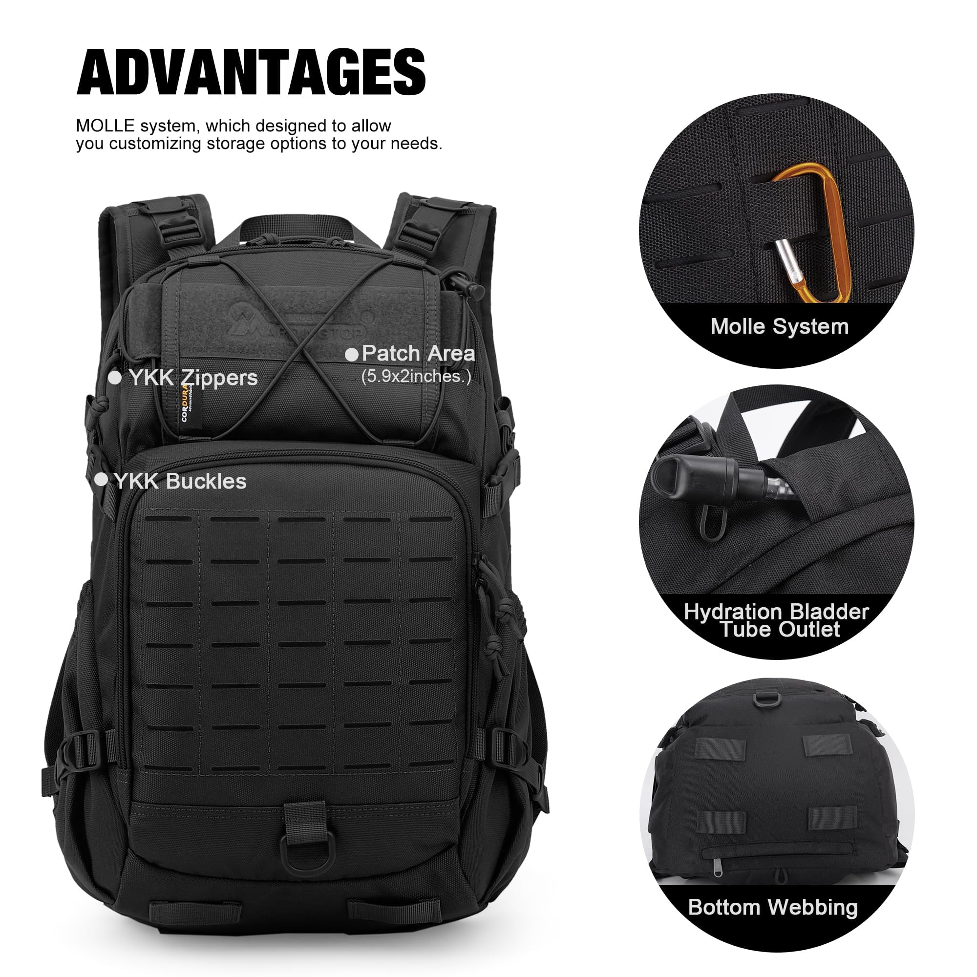 Mardingtop Plecak taktyczny, 25 l, plecak outdoorowy, plecak turystyczny, wielokrotny plecak podróżny, plecak trekkingowy