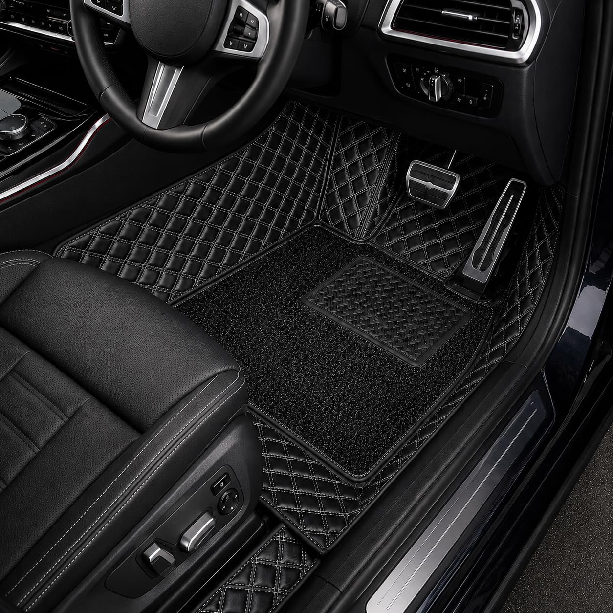 Autofusion 7D Car Floor Mat for Hyundai Grand i10 Black Silver - Image 1