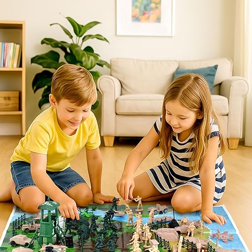 Miniatura 6 de 3 otters Juego de 120 piezas militares para hombres del ejército, soldados de juguete, figuras militares y accesorios con vehículos, aviones, barcos