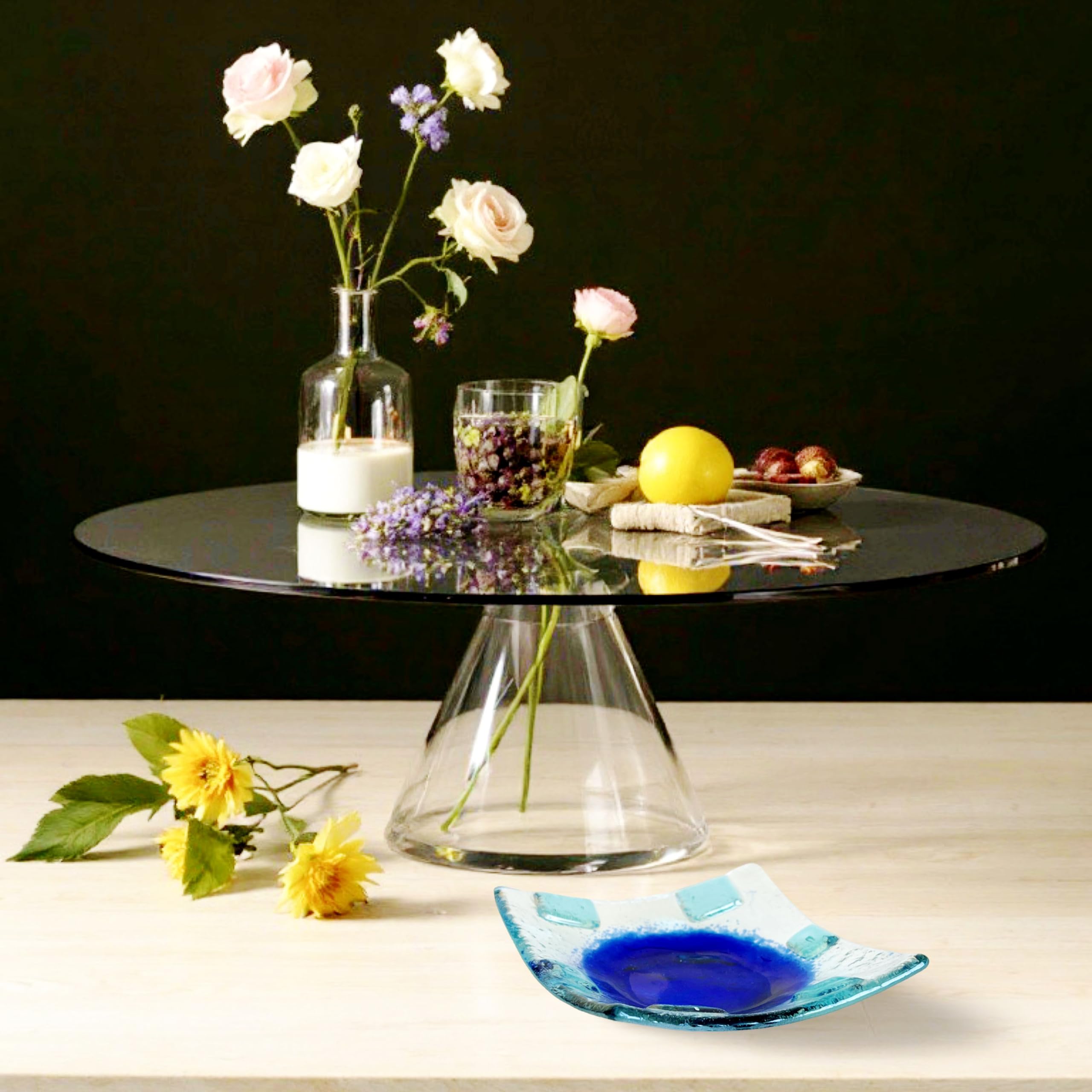 Regalami.shop10 bomboniere con Scatola piattino Vetro Murano per Battesimo, Comunione, cresima e Matrimonio (Blu, Scatola)