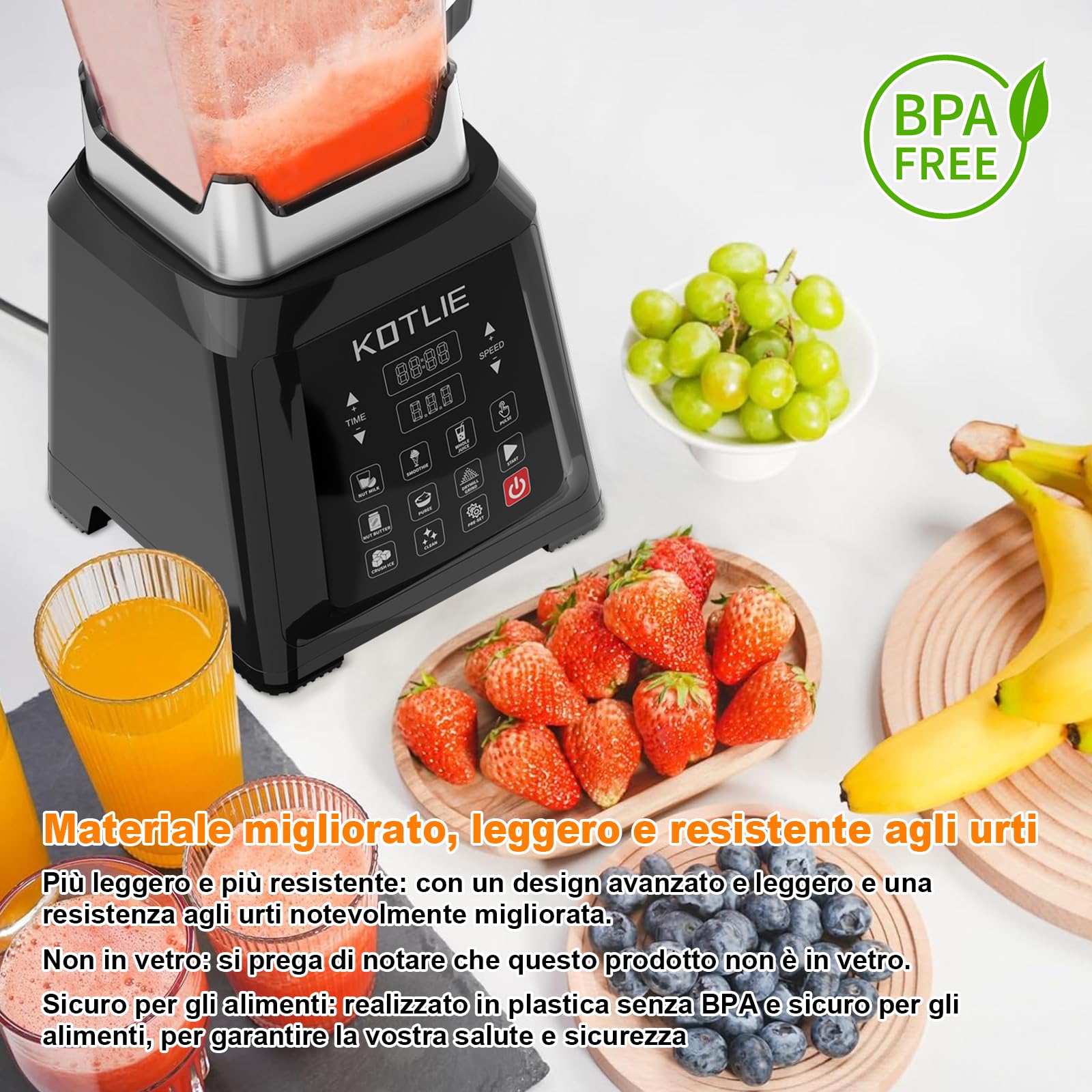 KOTLIE NY-8088EJA - Frullatore da Tavolo 2L, 7 Funzioni, Autopulente (Senza Riscaldamento)