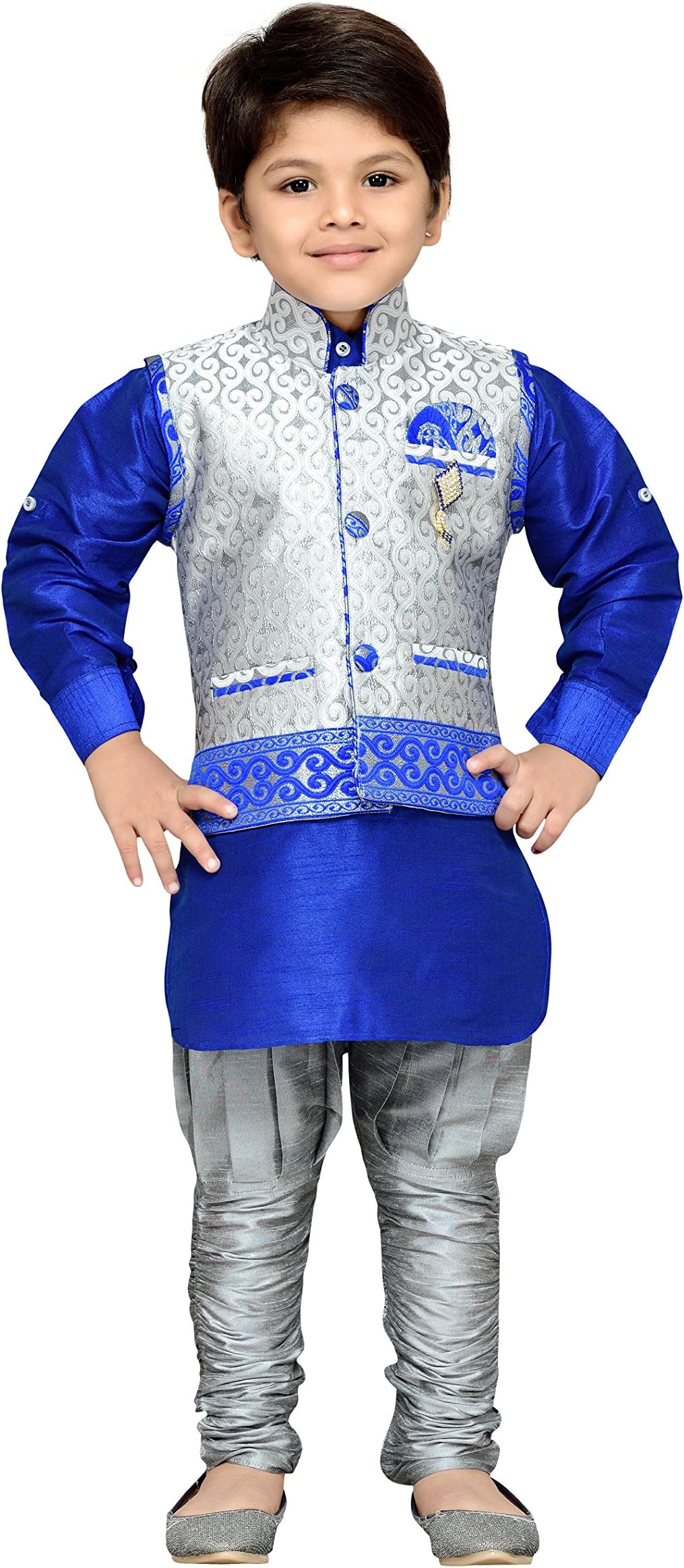 AJ DEZINES Boy's Silk Cotton Kurta, Pyjama And Waistcoat Set