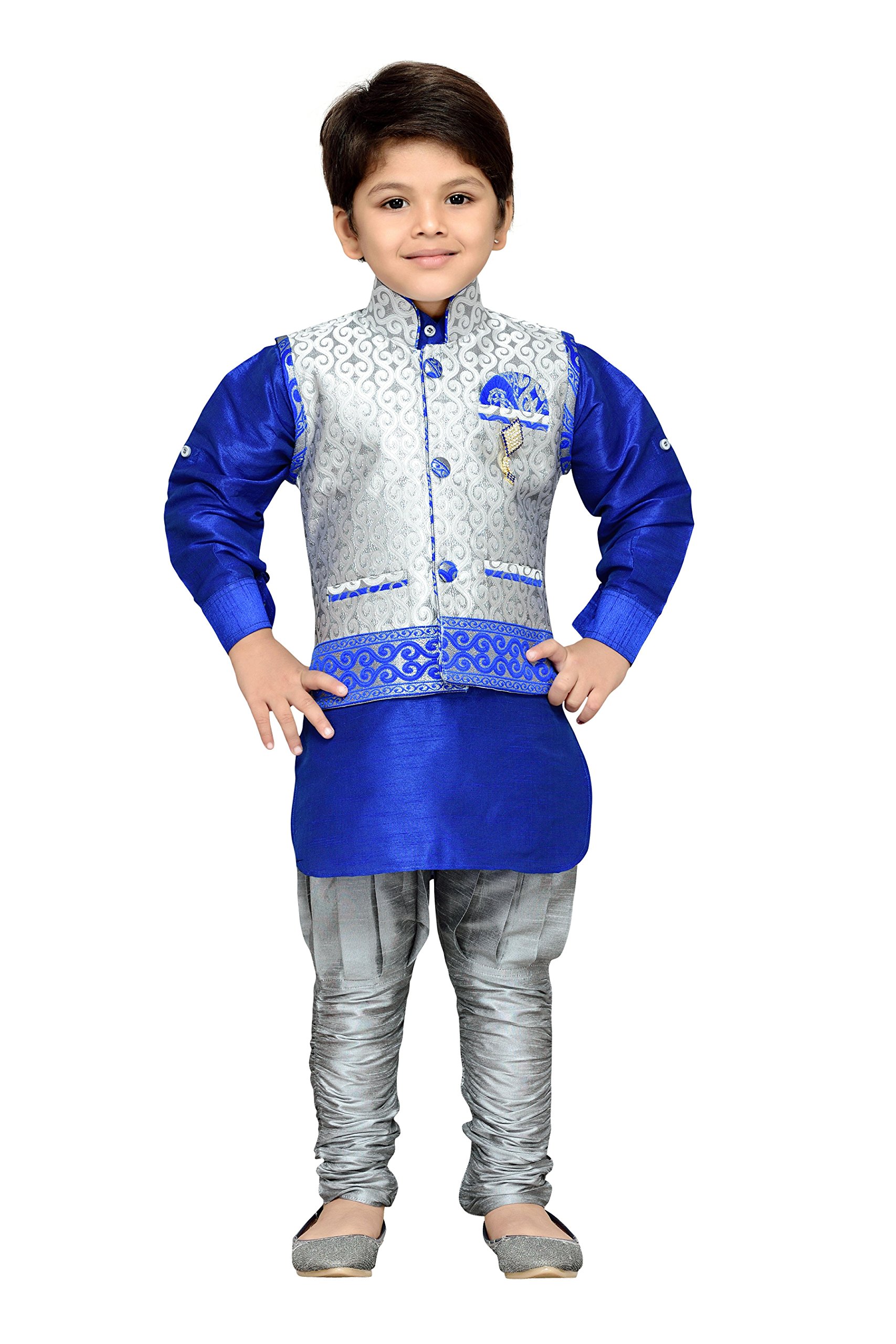 AJ DEZINESBoy's Silk Cotton Kurta, Pyjama And Waistcoat Set