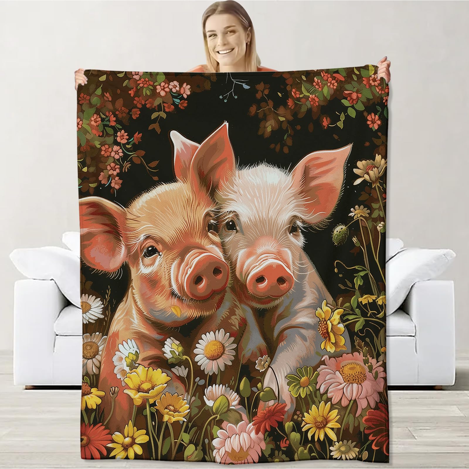 Schweine-Motiv Decke, 127x152 Cm – Flanell-Fleece, Weich & Warm, Für Couch & Bett