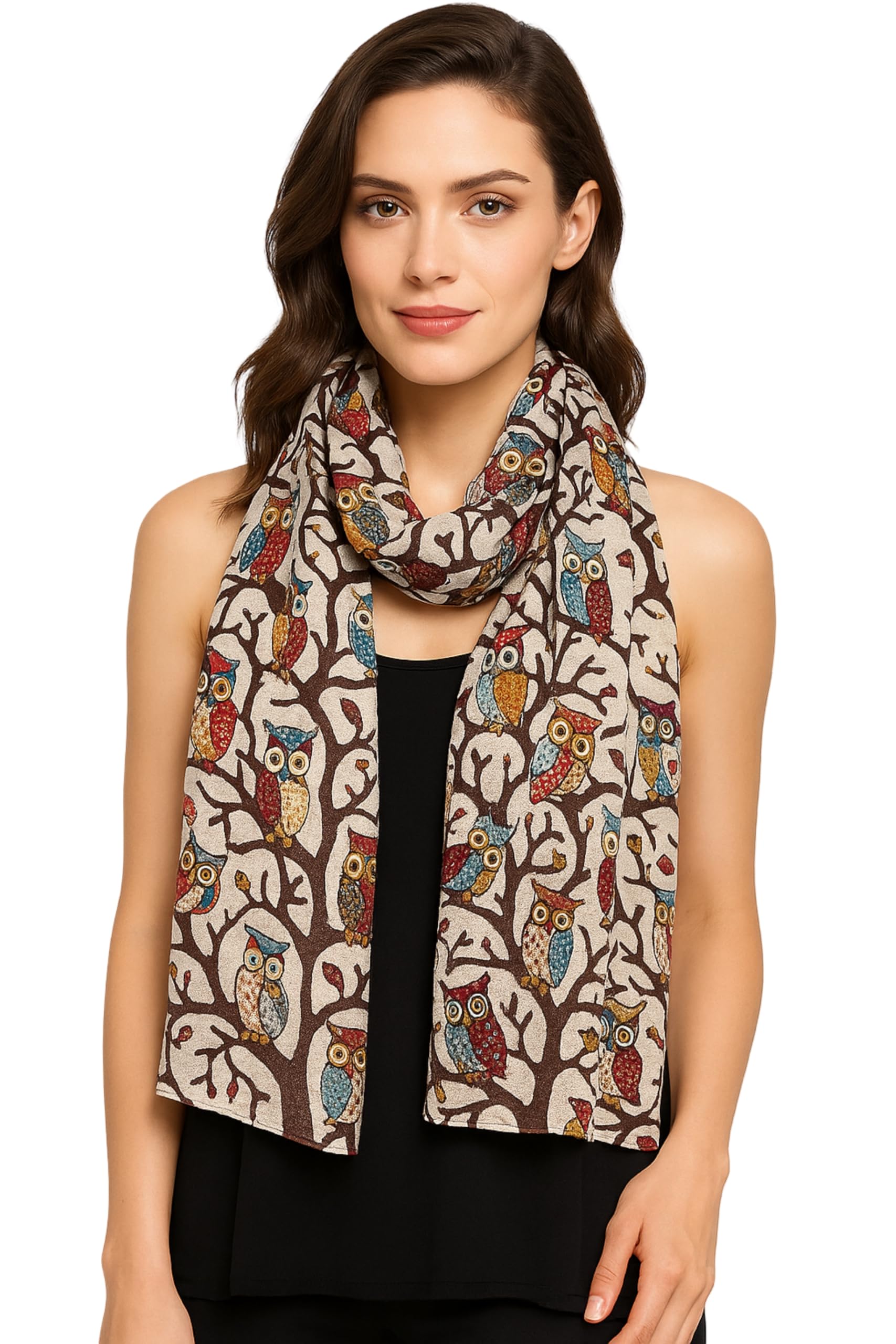 World Of Shawls Women's Cream Owl New Celebrity Style Long Scarf Scarves Maxi Sarong (Cream Owl)