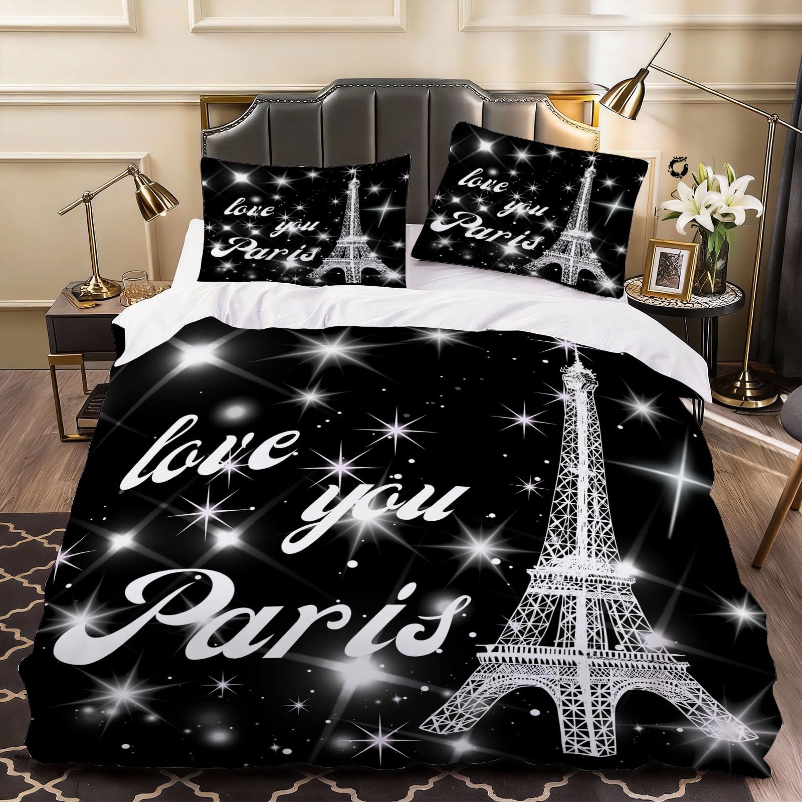3D Eiffel Tower Duvet Cover Cartoon Bedding Single Bed Set, Soft Microfiber Comforter Cover Printed with Zipper Closure Quilt Coverr 135x200 cm and 2 Pillowcases