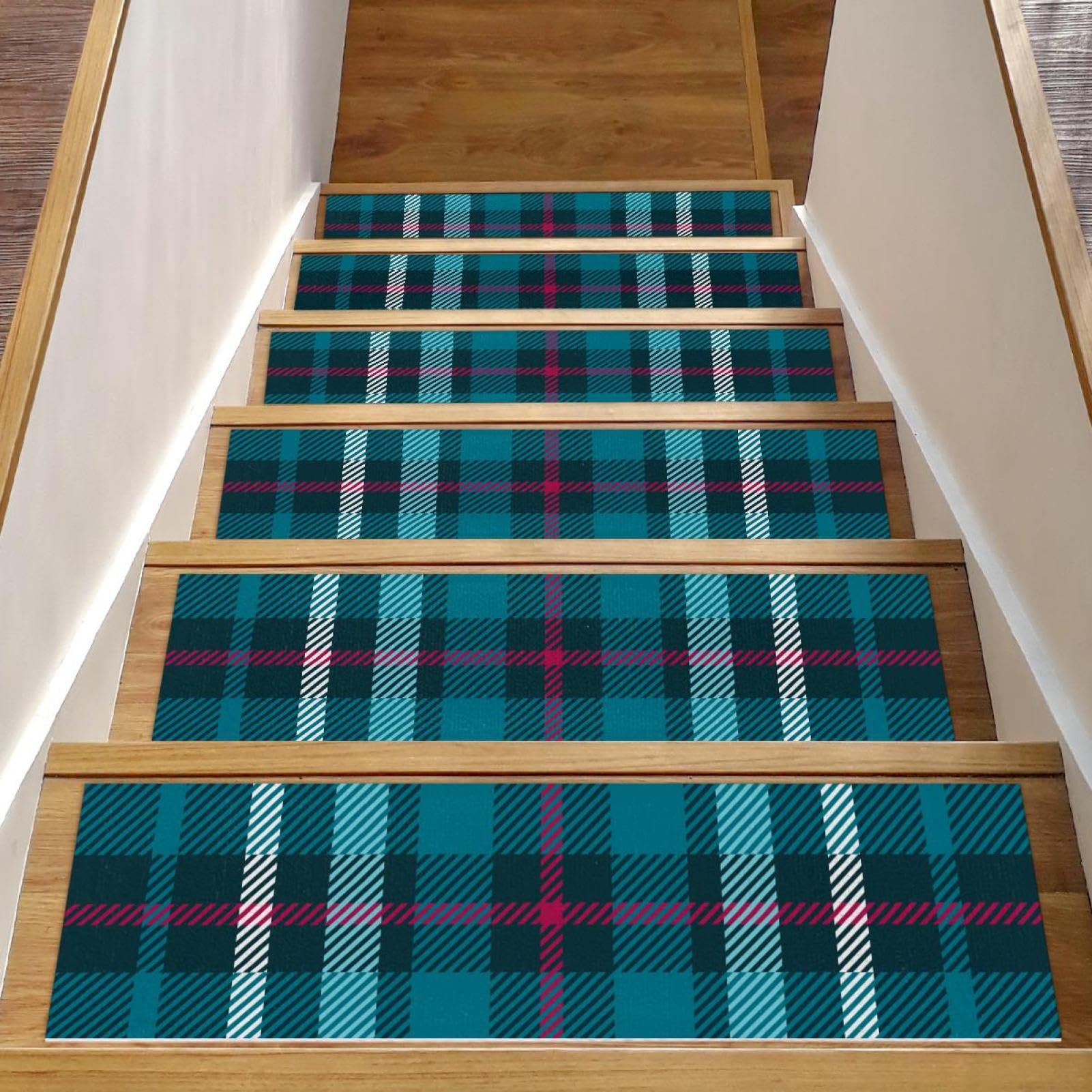Alfombra de escaleras interiores de madera con 15 alfombrillas reutilizables de 20x76 cm