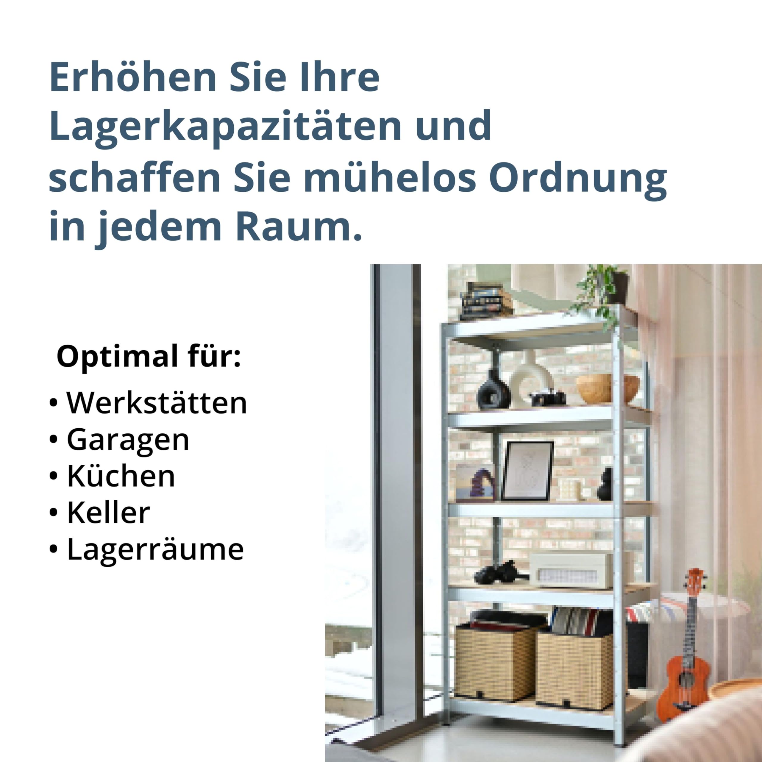 SCHULTE Regalwelt Schwerlastregal mit 5 Holzböden, 180x90x40 cm (HxBxT), Traglast pro Ebene ca. 175 Kg, verzinkt, Lagerregal, Kellerregal, Werkstattregal, Steckregal