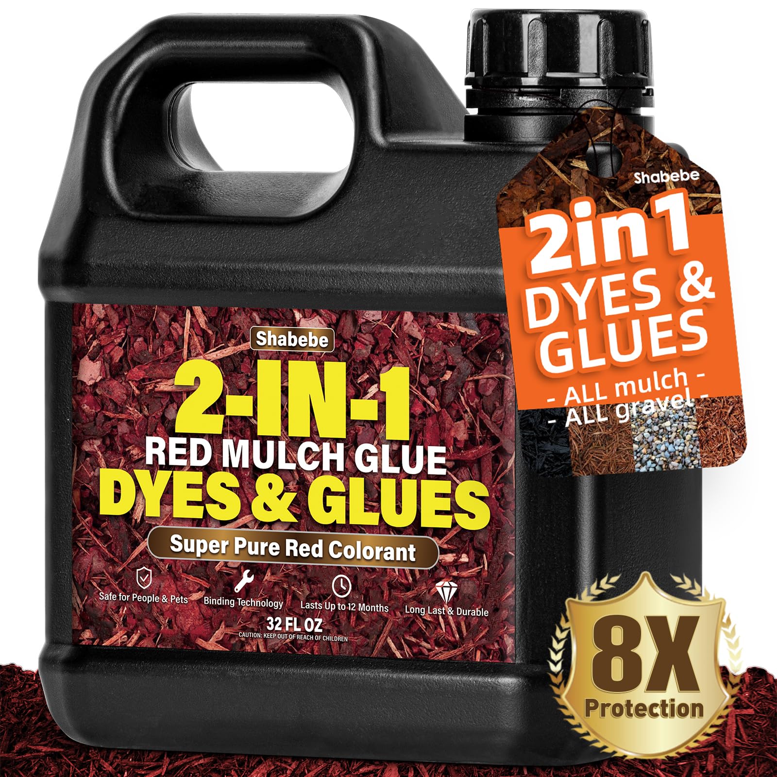 Mulch Glue - 32OZ Red Color 2-in-1 Mulch Dye & Glue for Landscaping, Super Strength Landscape Adhesive Landscape Lock, Fast-Dry, Non-Toxic, Mulch Binder Glue, Pea Gravel, Adhesive Max Mulch Glue