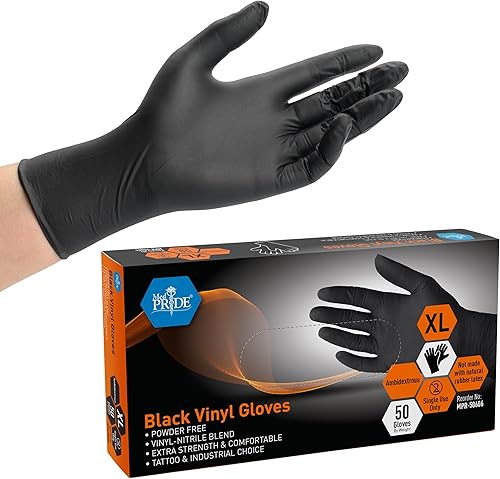 MED PRIDE Guantes desechables de vinilo negro extra fuertes, sin polvo ni látex, para cirugía, tatuador, uso de preparación de alimentos