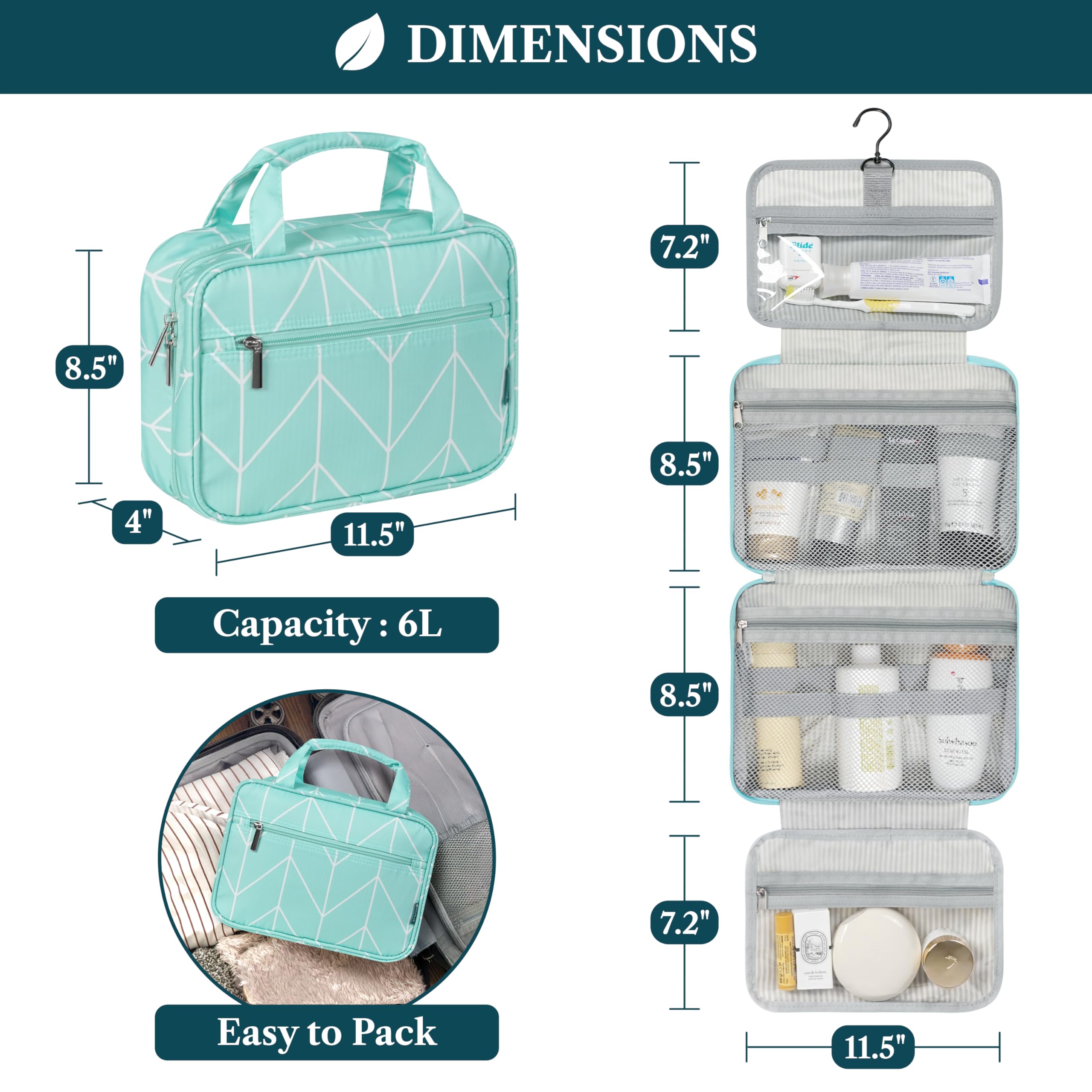 PAVILIA Borsa da toilette da appendere borsa da viaggio donna e uomo, organizer pieghevole per cosmetici, borsa per il trucco resistente all'acqua, accessori da toeletta, grande kit essenziale da