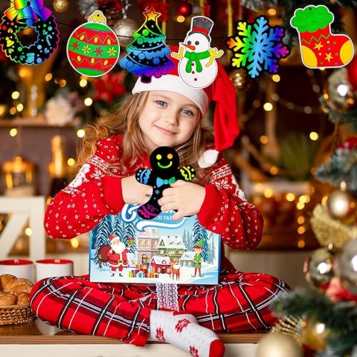 Miniatura 7 de Garma 36 piezas de papel de arte de rascar para manualidades de Navidad, para niños, tarjetas de rascar de arco iris, adornos de árbol de Navidad,