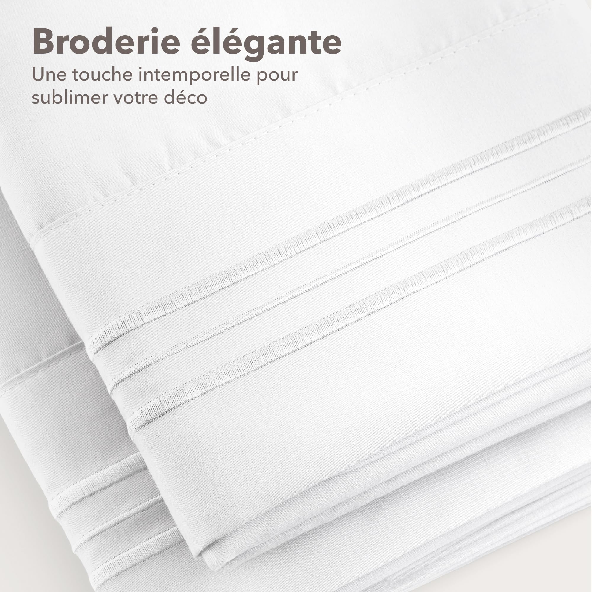 Lot De 2 Taies D'oreiller 50x70cm - Microfibre Brossée Oeko-Tex - Motifs Brodés - Anthracite