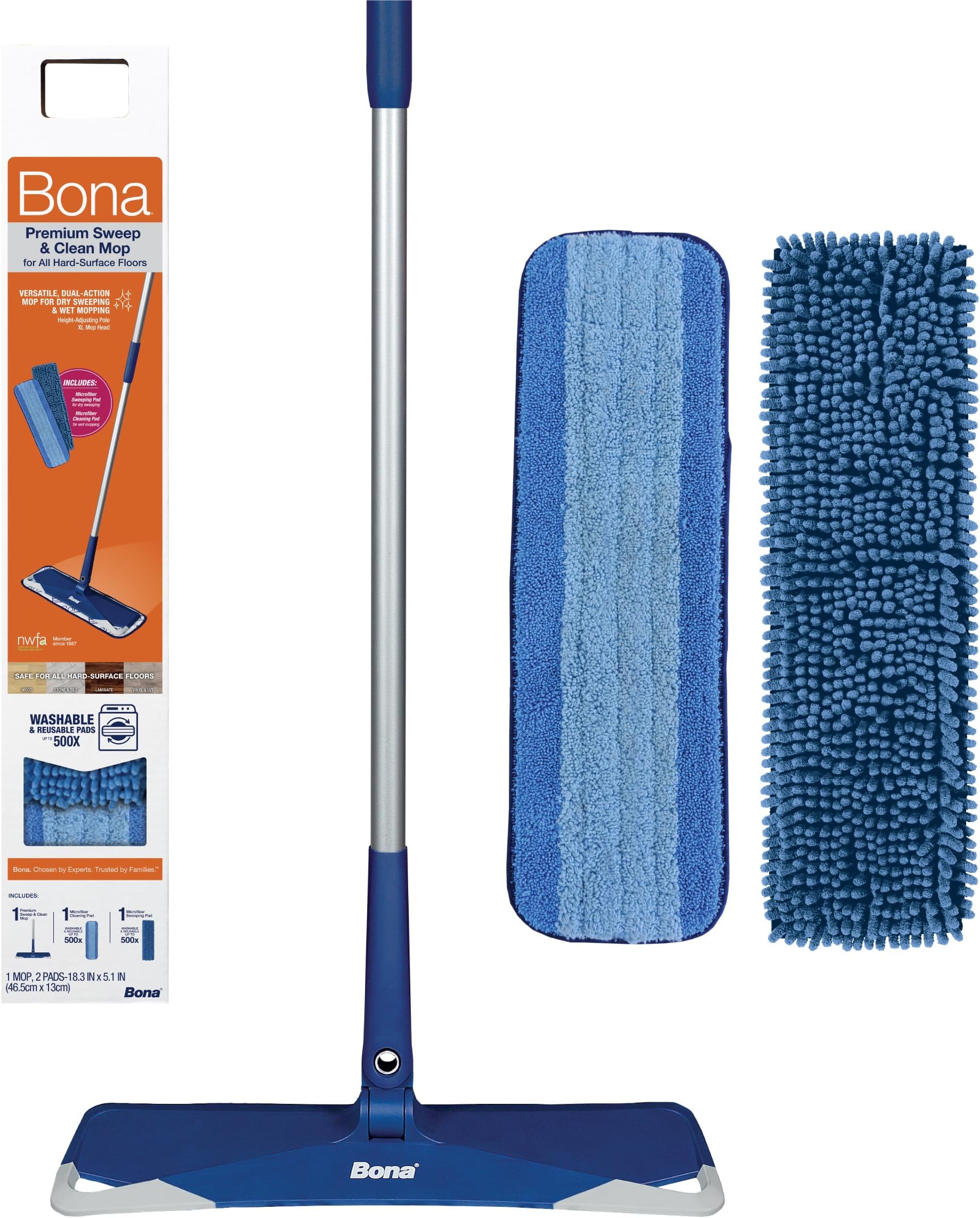 Bona Premium Floor Mop, Includes Microfiber Cleaning Pad and Dusting Pad