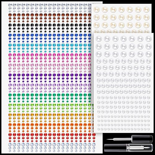 Miniatura 6 de 1300 calcomanías de diamantes de imitación y perlas de 3450.236 in, gemas y perlas de cristal autoadhesivas, cuentas corporales adhesivas con
