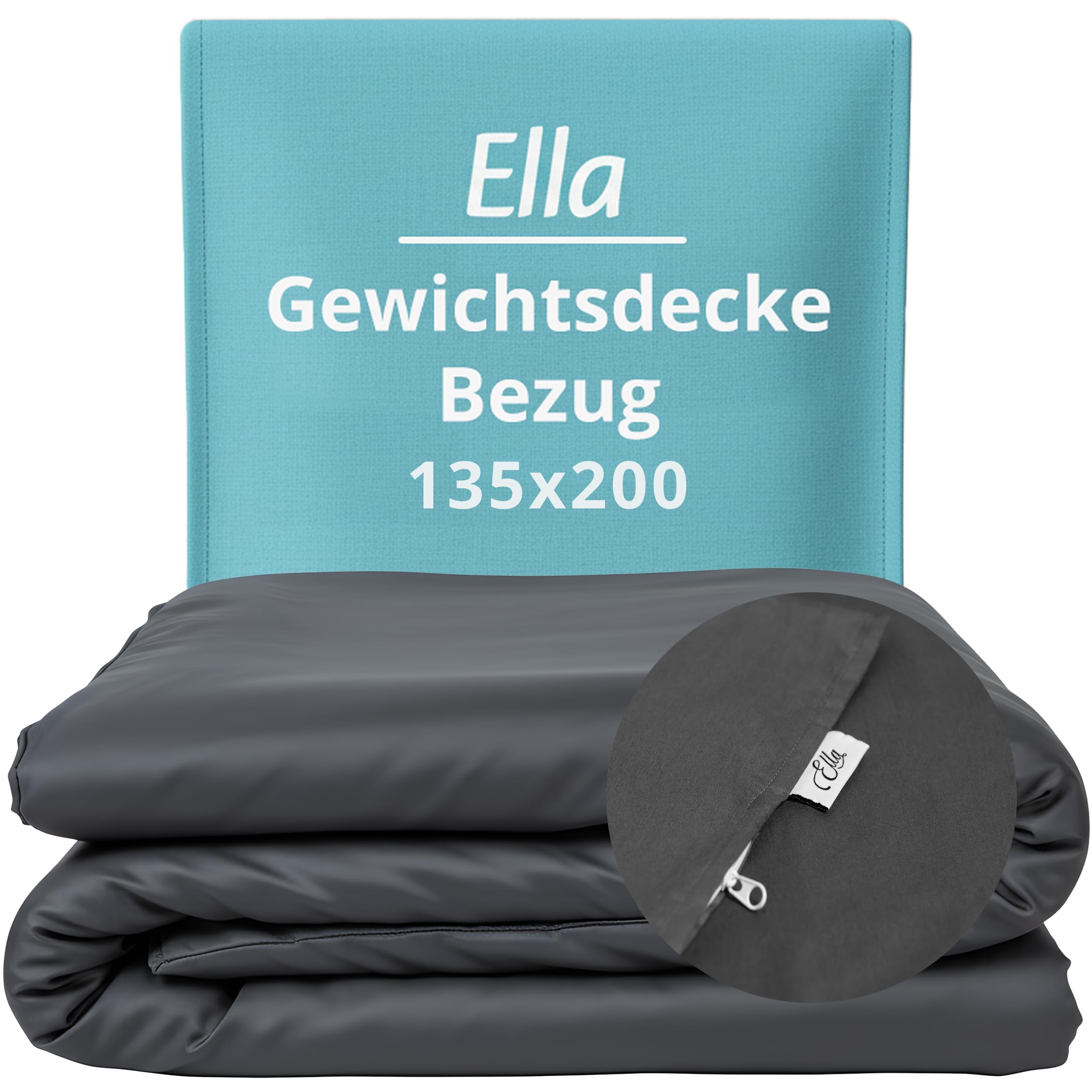 Ella Bettbezug 135x200 cm für Gewichtsdecke - Hergestellt aus 100% Baumwolle - Geeignet für 7 kg und 9 kg Gewichtsdecken - Anthrazitgrau