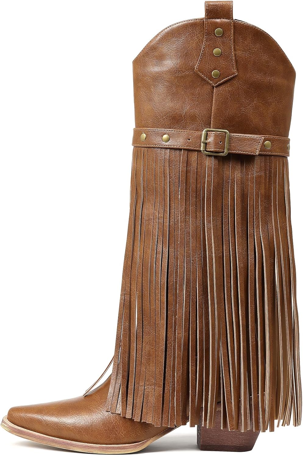 Cozivwaiy Women Fringe Knee High Boots Mid Heel Cowboy Boot With Tassel Pu Leather Country Concent Party Shoes Chunky Block Heel - Image 4