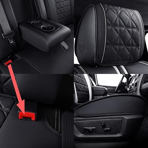 Miniatura 5 de YIERTAI - Fundas de asiento para Dodge RAM, camiones 2009-2022, 1500 HD, 2010-2022, 25003500HD, Set completo, de doble cabina y cabina cuádruple, de