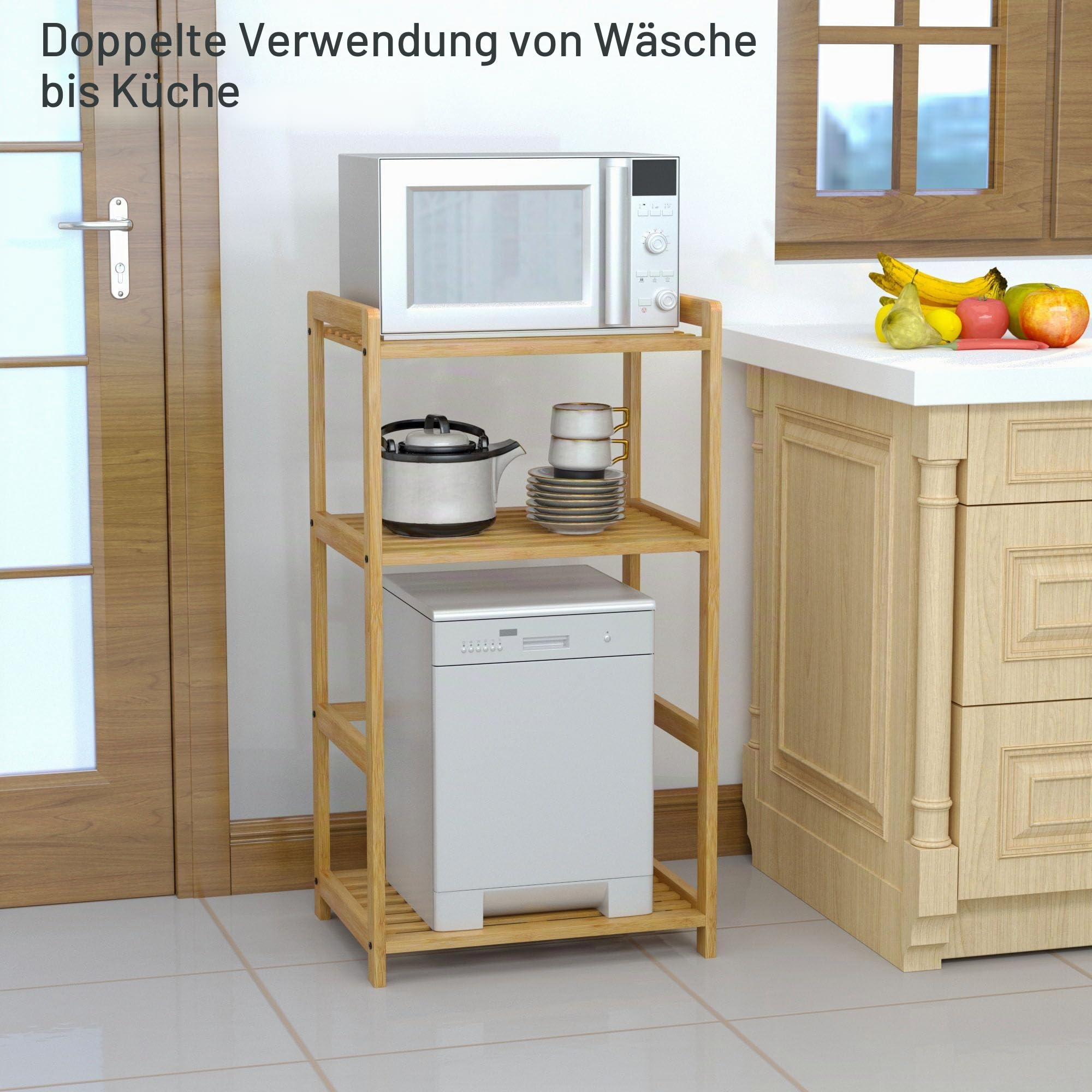 Wäschekorb Regal Bambus, Wäschesammler, 80X43X33cm, Fächer von 50L, wäschesortierer & Laundry Baskets Clothes Racks für Badezimmer, mit 2 Regalen