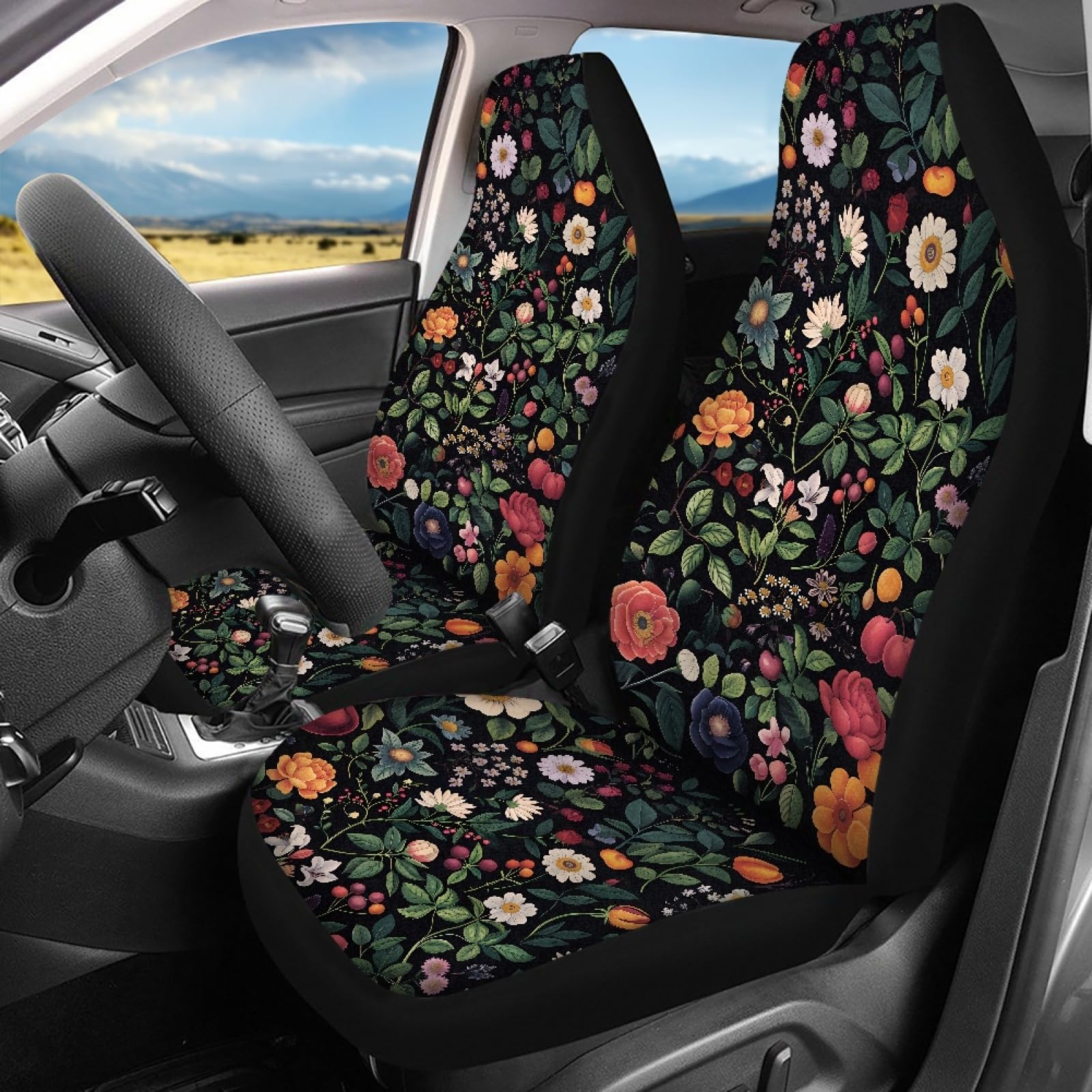 JOAIFO Tropical Flowers and Plants Print Car Seat Covers Full Set Car Seat Cover Front and Rear Split Bench Protection Universal Fit for Most Cars Trucks SUVs Sedans,4 Pieces