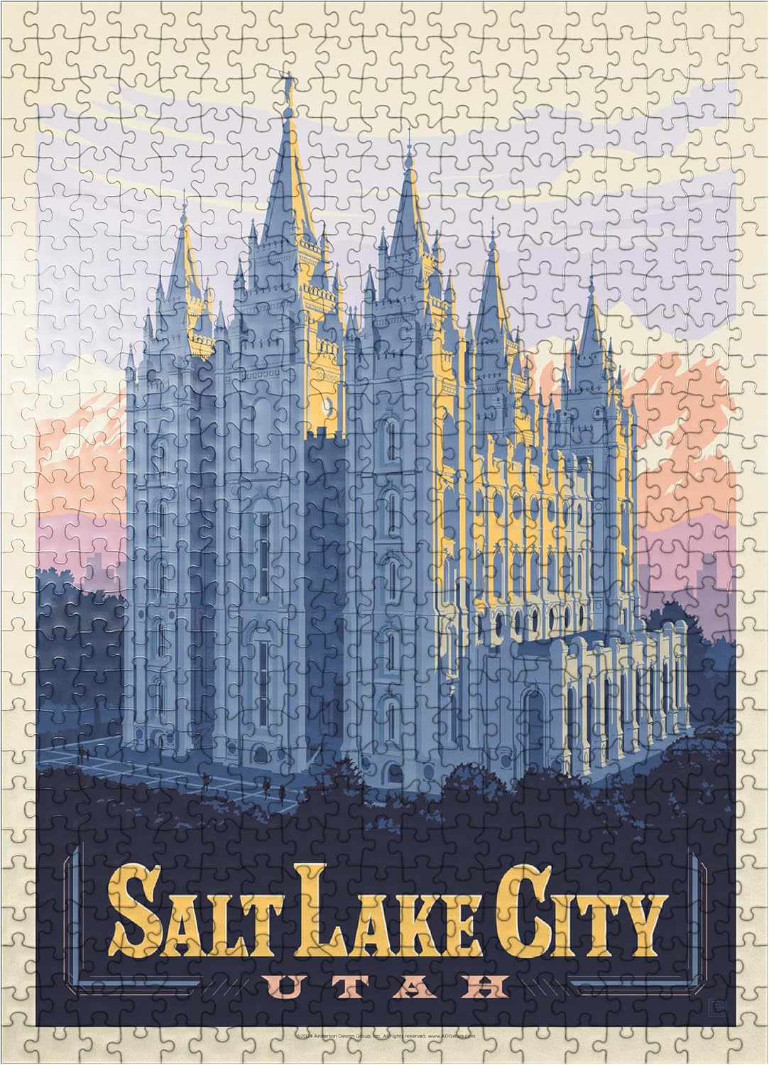 MyPuzzle Salt Lake City, Utah: Temple Square, Vintage Poster - Premium 500 Piece Jigsaw Puzzle for Adults