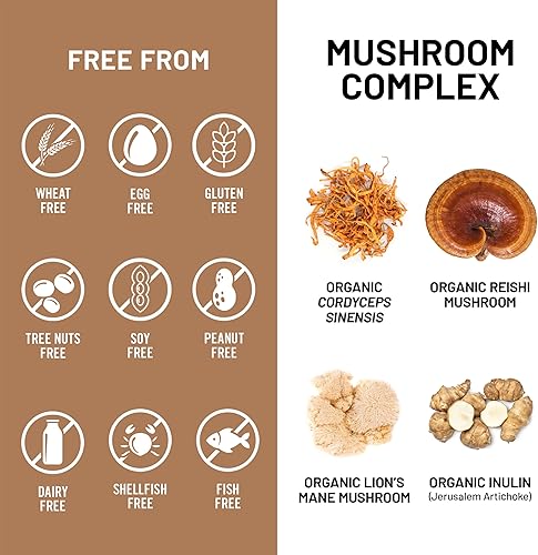 Miniatura 10 de NatureWise Complejo de hongos - con melena de león orgánica + Reishi y Cordyceps Sinensis - Suplemento de melena de león con hongos orgánicos -
