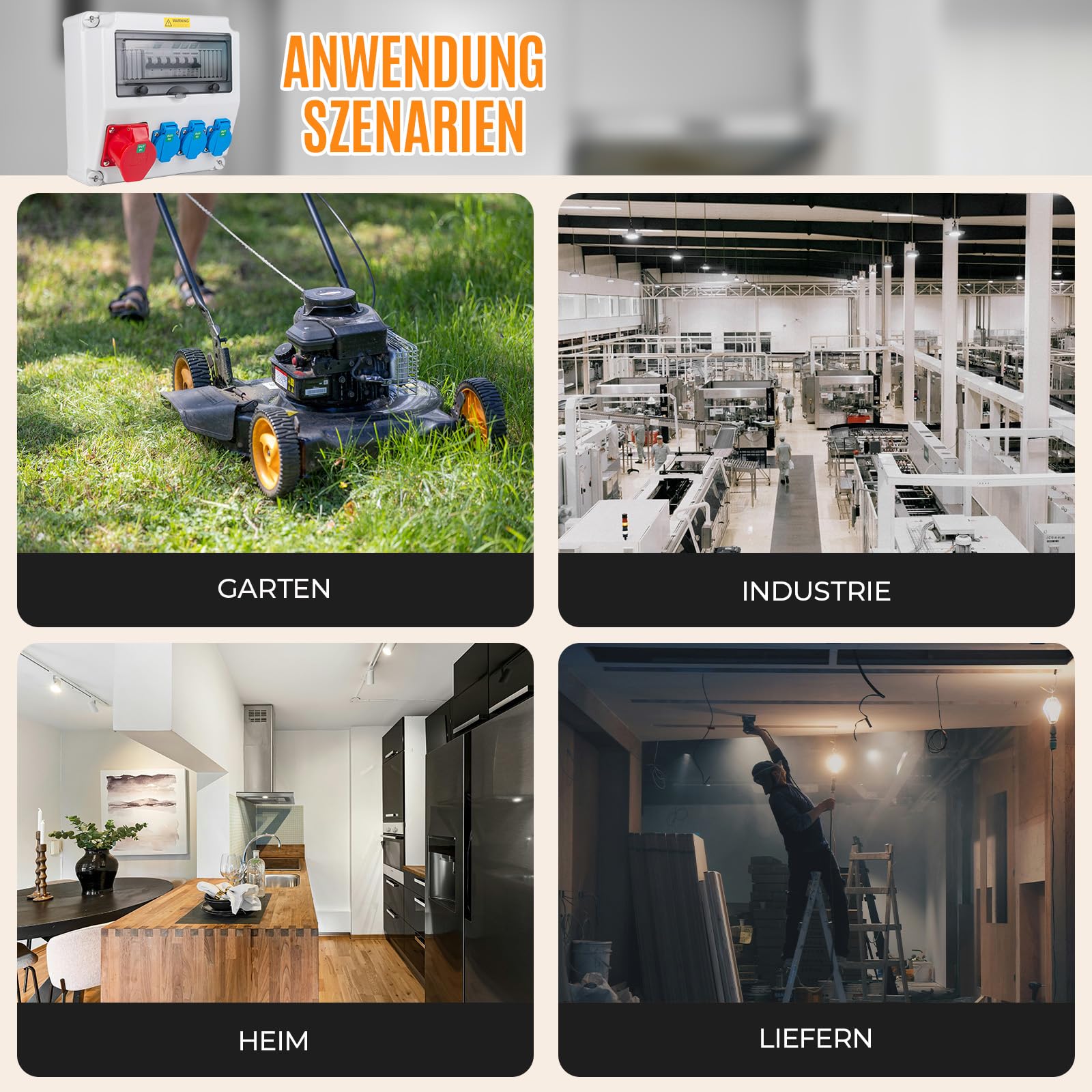 Distributore di corrente da cantiere con presa CEE da 16 A, distributore da parete, IP44, per cantieri e officine, con 3 x 16 A 1P LS + 1 x 16 A 3P LS (3 x 16 A 1P LS + 1 x 16 A 3P LS)