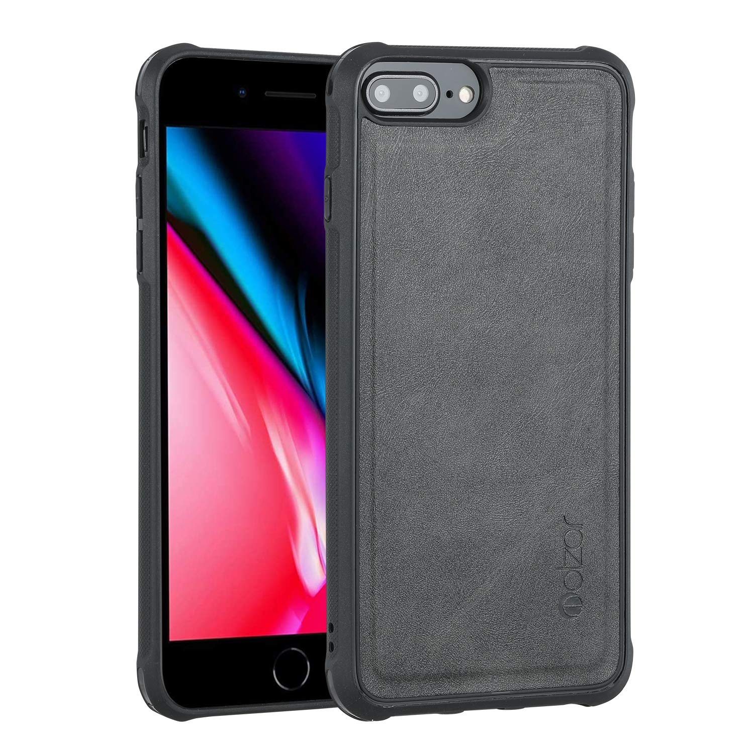 molzarMagBig Series Case for iPhone 8 Plus/7 Plus/6s Plus/6 Plus with Faux Leather, Built-in Metal Plate for Magnetic Car Mount, Support Wireless Charging, Compatible with iPhone 8P/7P/6sP/6P, Black