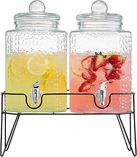 Style Setter Beverage Dispenser w/Stand (Set of 2), 1.5 Gallon Large Countertop Glass Drink Dispenser w/Spigot, Party Drin...