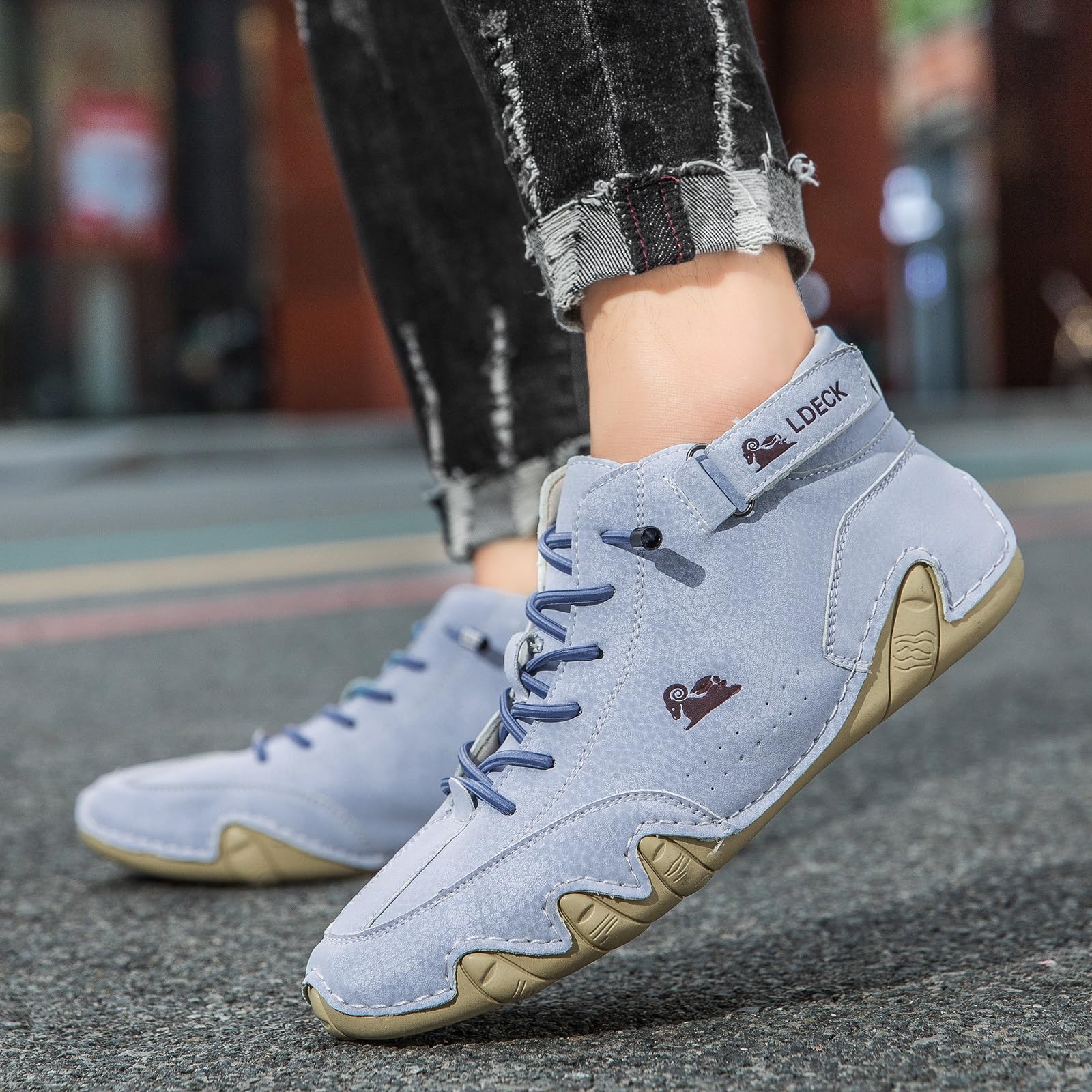 Stivali alti italiani fatti a mano da uomo Scarpe minimaliste da esterno Beck Scarpe casual traspiranti antiscivolo a piedi nudi per passeggiate Escursionismo Guida stivali Chukka(Light blue,39 EU)