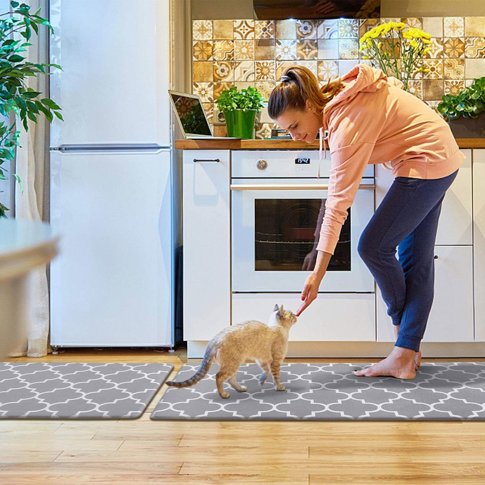 Tapete ergonómico antifatiga – 0.47 pulgadas de grosor, antideslizante e impermeable, ideal para cocina, oficina y fregadero, color gris, tamaño de 17.3 x 71 pulgadas