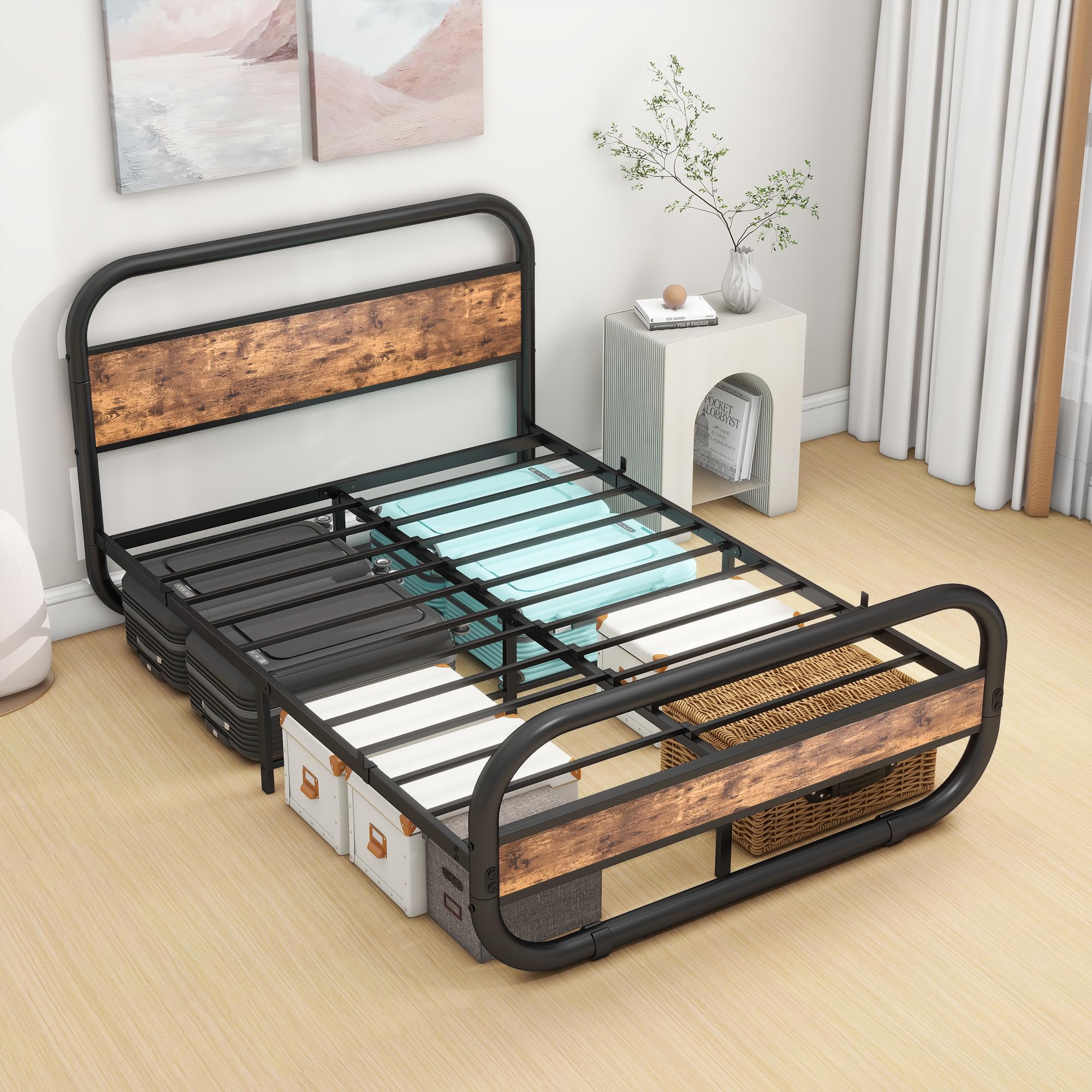 Diahomy Metallbett 120x200 Cm - Bettgestell Mit Kopfteil Schwarz Für Gästezimmer