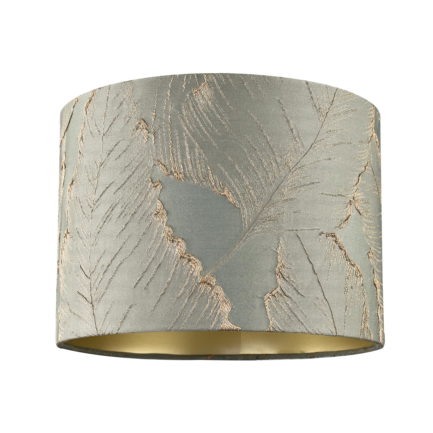 Designer Dusty Silver Jacquard Cotton Lamp Shade with Gold Leaf Foil Leaves | 18cm x 25cm | Champagne Gold Inner Paper Lining by Happy Homewares