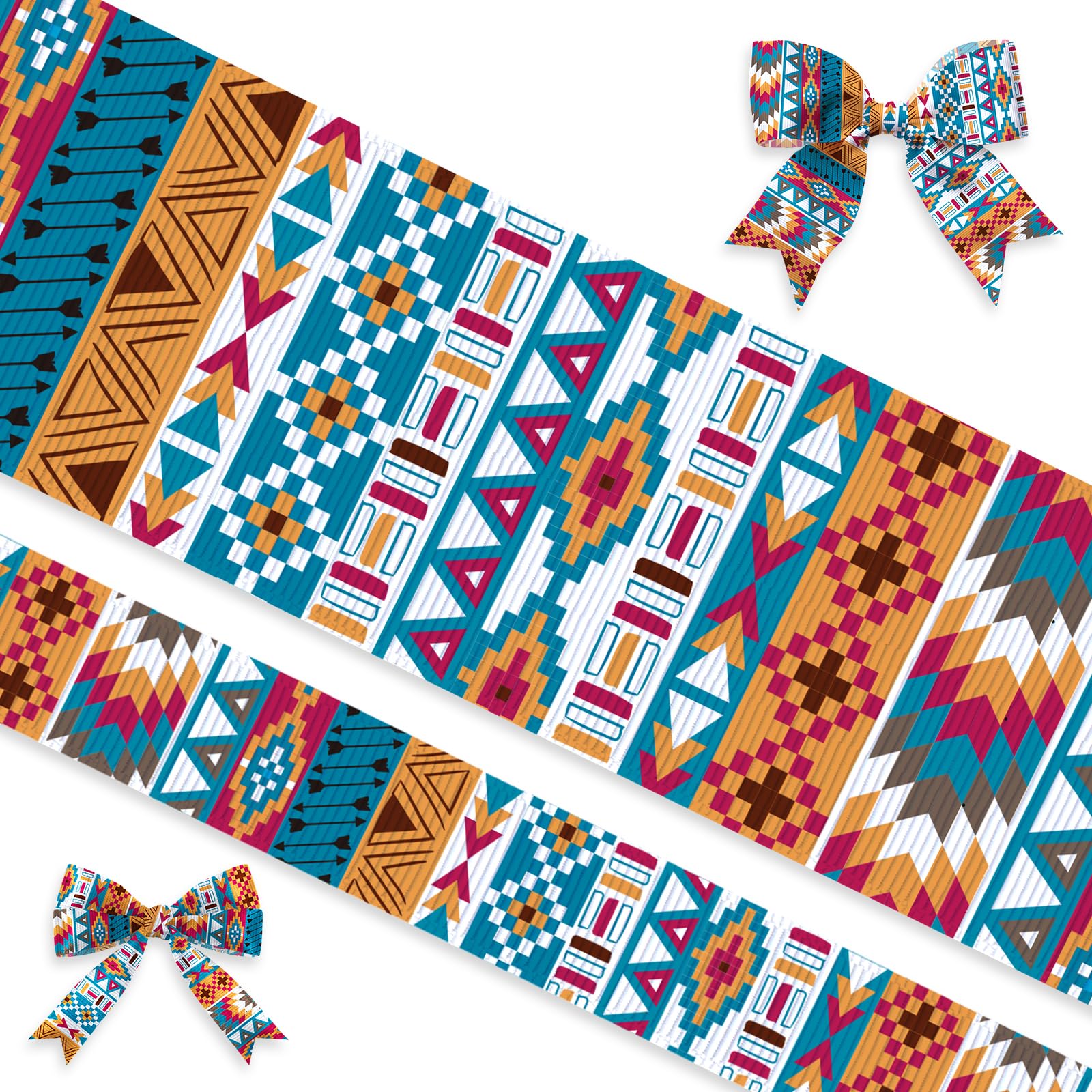 2 Rolls 10 Yards Aztec Grosgrain Ribbons for Gift Wrapping DIY Crafts 7/8 Inch 3/8 Inch Vintage Southwestern Boho Ribbon for Wreath Hair Bows Birthday Party Home Decoration