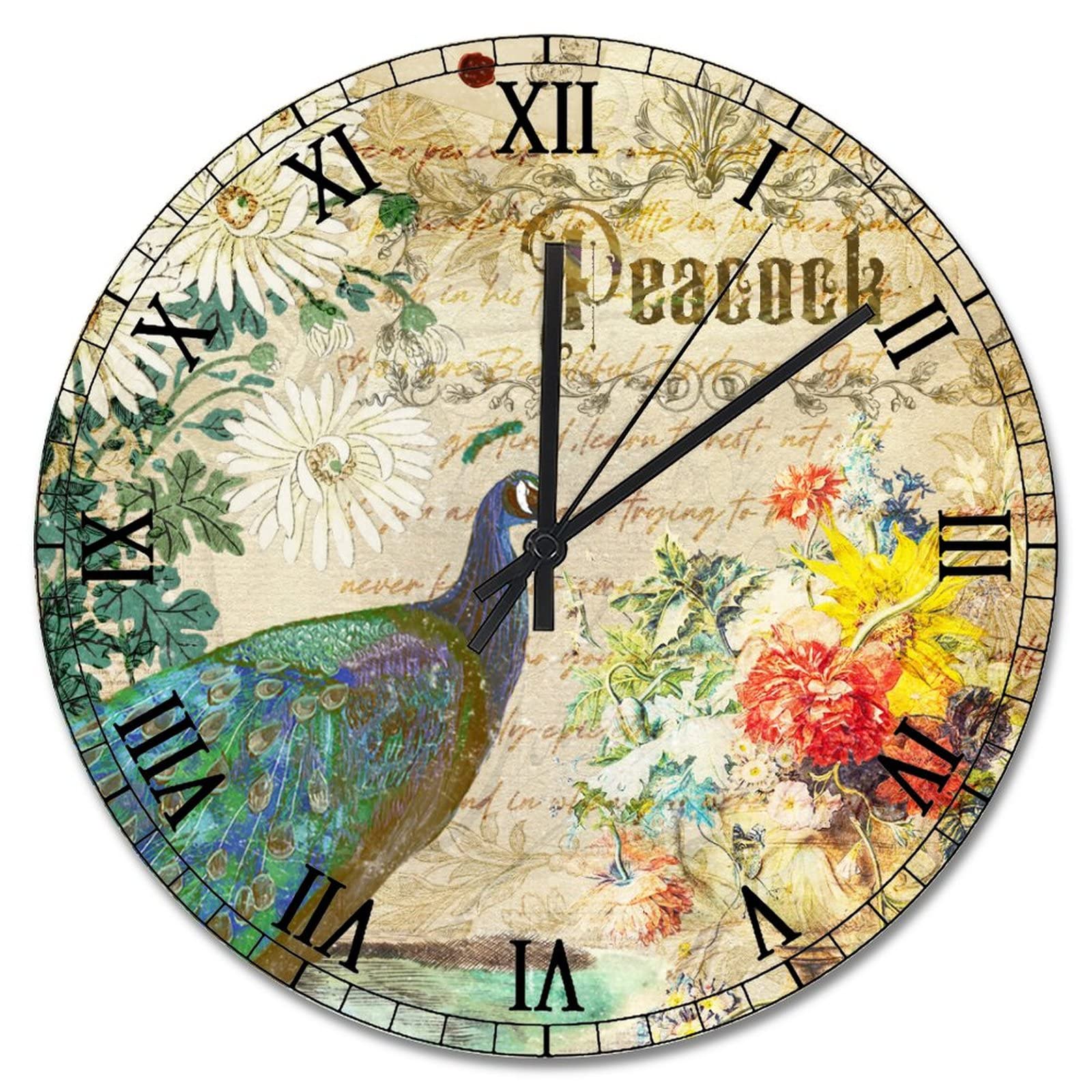 Horloge murale paon rustique pour salon et chambre ambiance ferme rétro