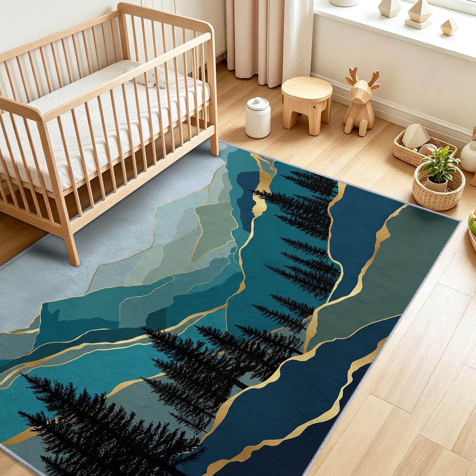 Tappeto moderno e leggero di lusso per soggiorno, antiscivolo, 160 x 230 cm, per camera da letto con montagna astratta, per adulti, morbido, lavabile in lavatrice, non perde pelo