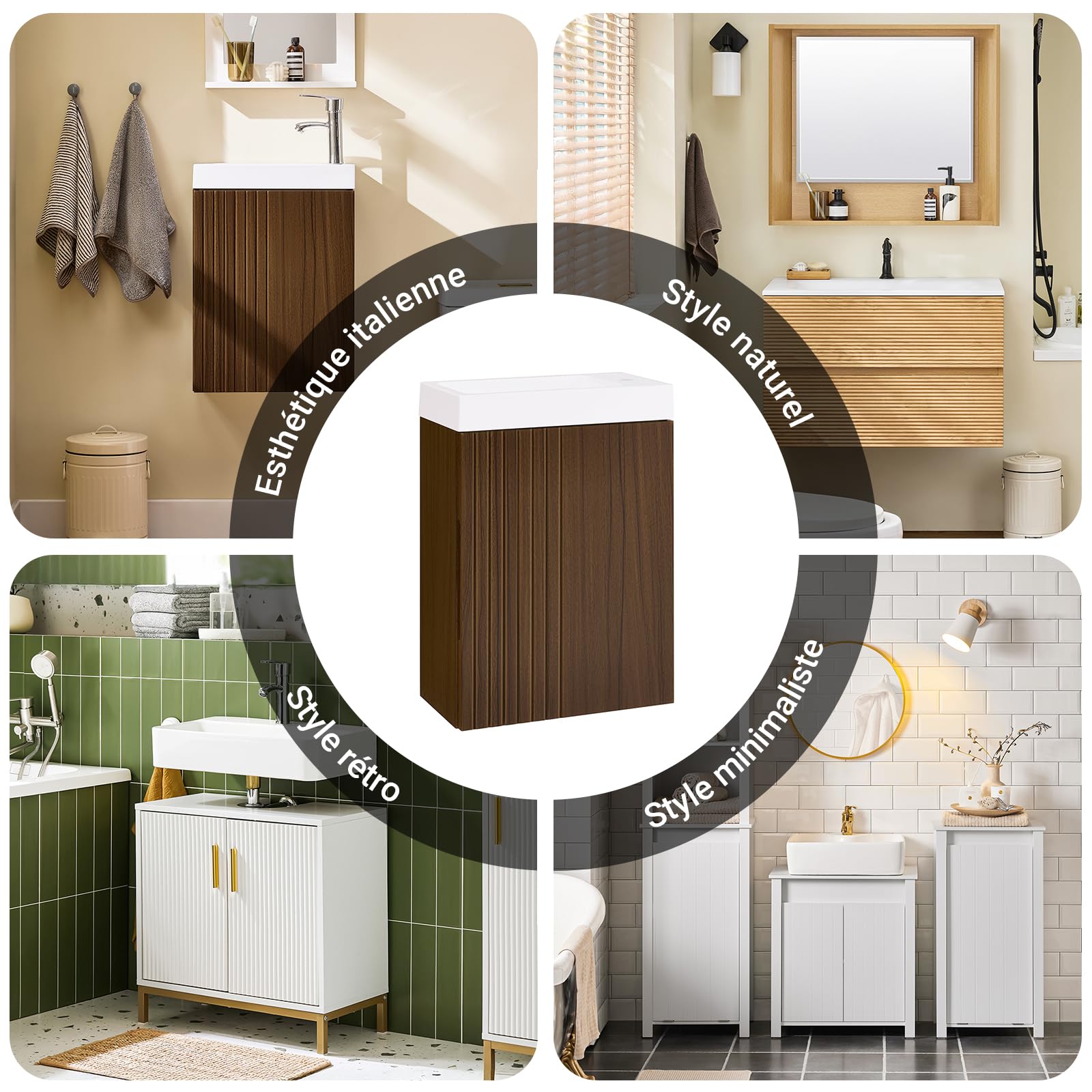SoBuy Meuble Sous Lavabo Suspendu pour Salle de Bain avec Vasque Compact - Rangement Colonne Petite Taille pour WC Style Moderne 40x22x56cm BZR196-BR