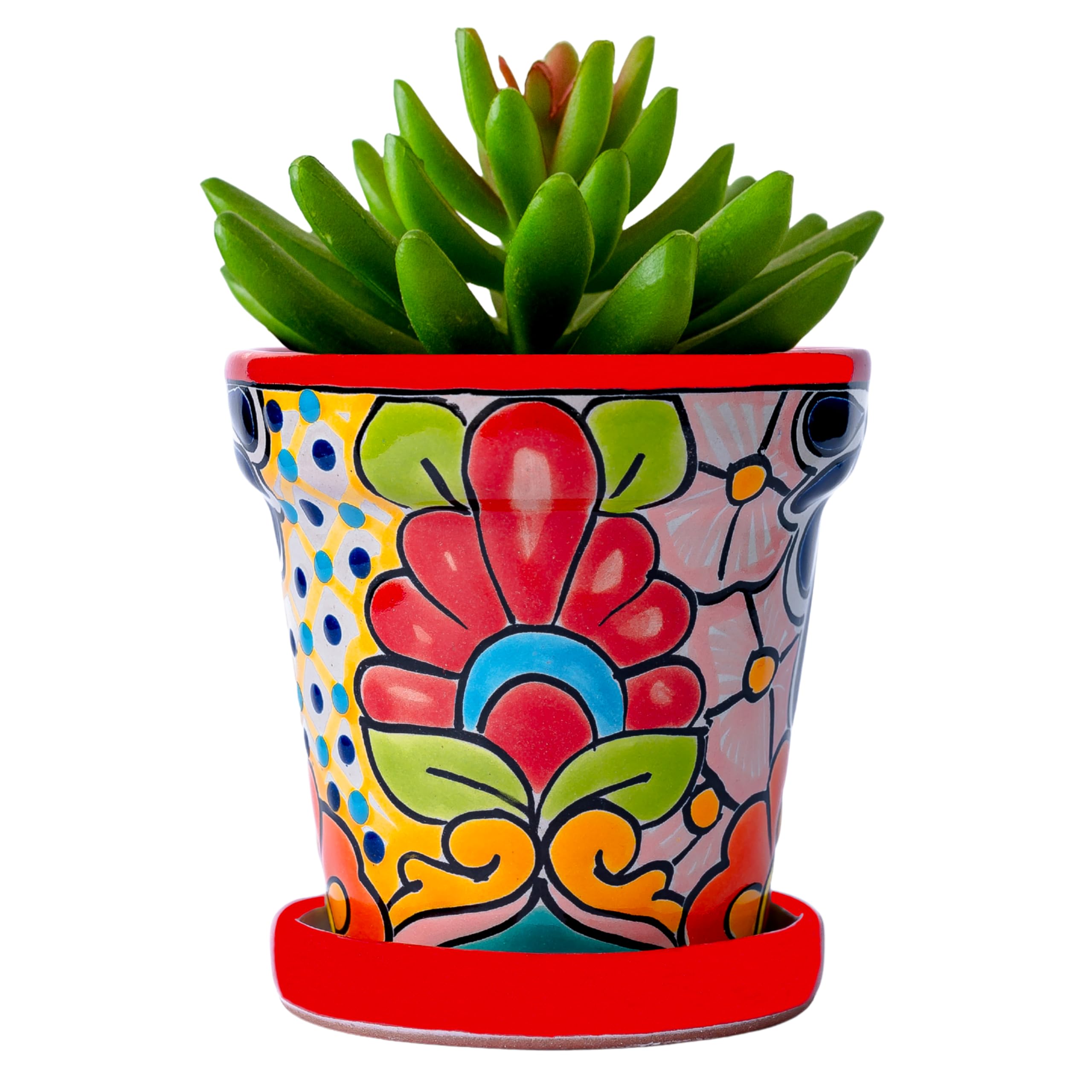 COBAZUL Mexican Pottery Planter Red Talavera