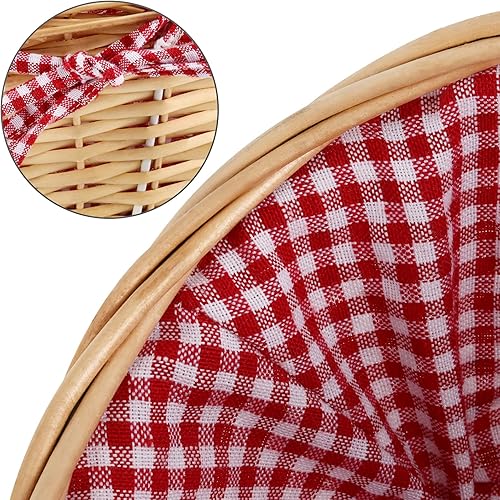 Miniatura 3 de 2 cestas de mimbre natural con asas dobles y forro lavable a cuadros, pequeña cesta de regalo tejida a mano vacía para Pascua, picnic, regalos,