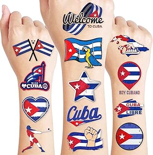 100 PCS Cuban Flag Cuba Birthday Party Decorations Favors Supplies Temporary Tattoos Decor Havana Nights National Country World Pennant Flags Stickers For Boys Girls Gift School Prizes Rewards