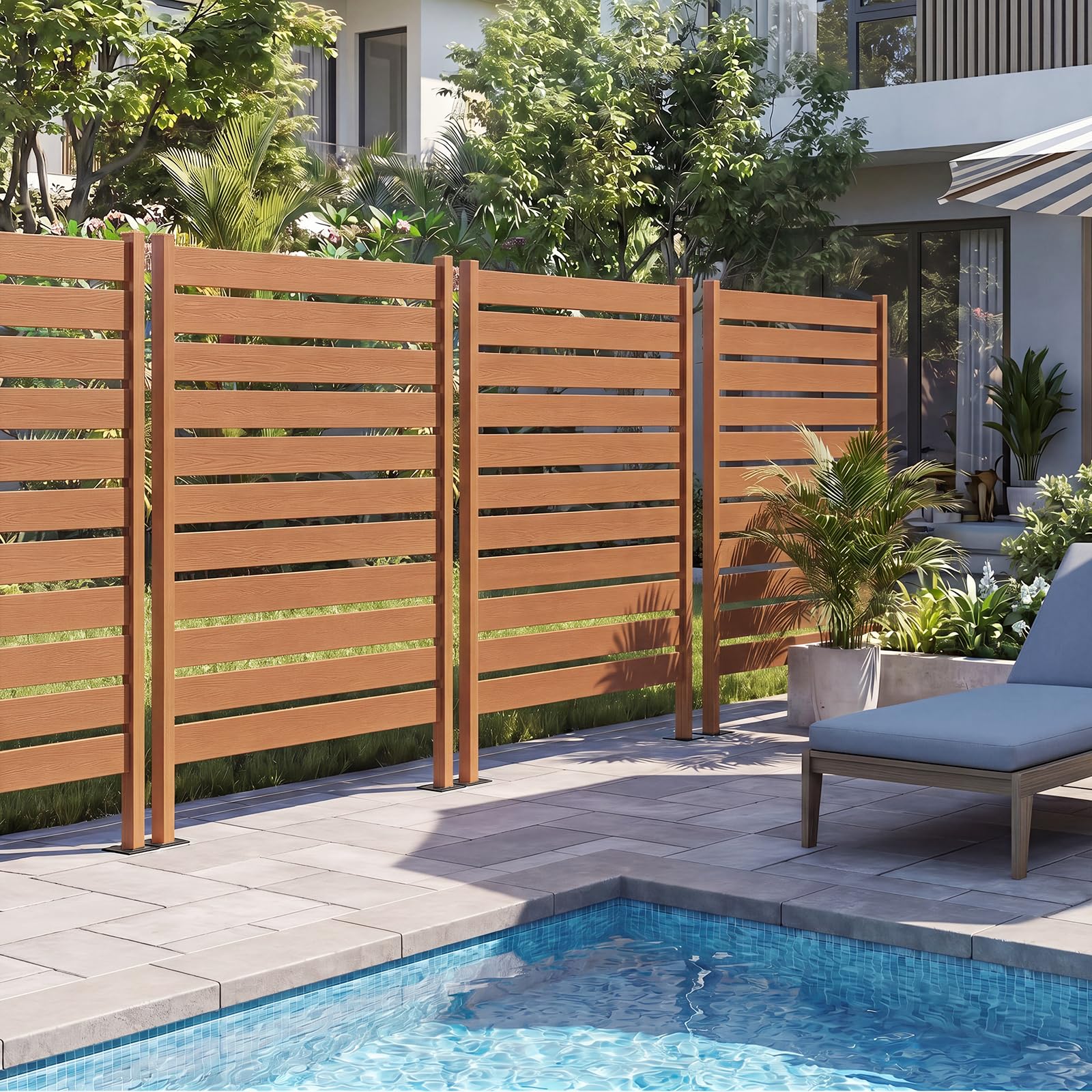 COSTWAY Panneau Cloture Jardin Brise Vue Exterieur à Lattes | Écran de Confidentialité Décoratif en Bois-Plastique 3 Modes d'Installation, Paravent Pour Terrasse Piscine, 93x64x155cm