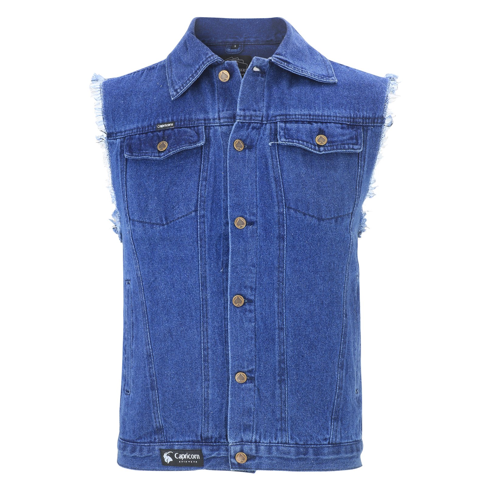 Sleeveless blue Denim Jacket / Vest with frayed Arms