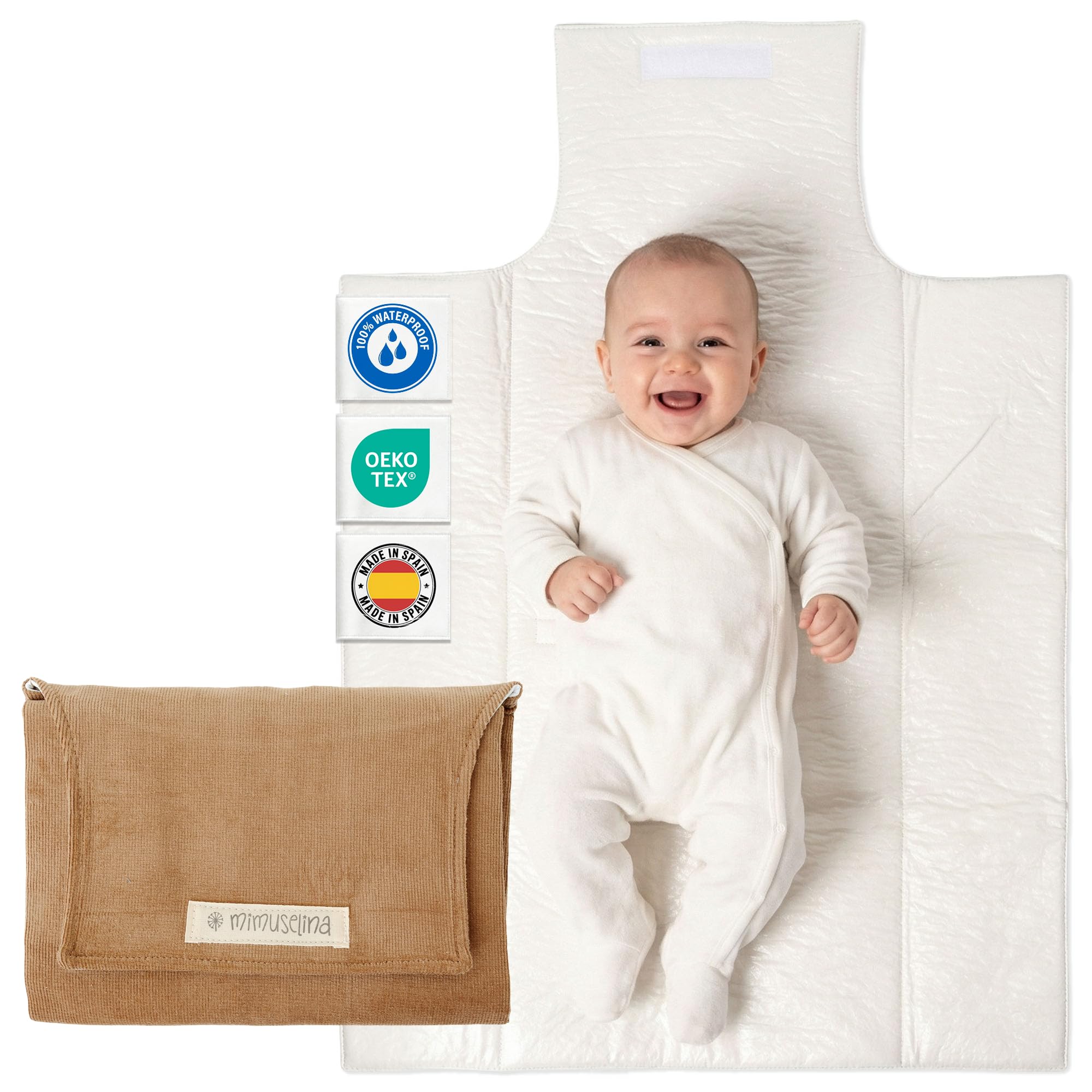 MIMUSELINA Pack de Cambiador Bebe Portatil Impermeable y Bolsa Pañales | Cambiador Bebe Plegable y Ligero para Paseo | Exterior 100% Algodón | Ideal como Regalo Recien Nacido | Hecho en España — view 17