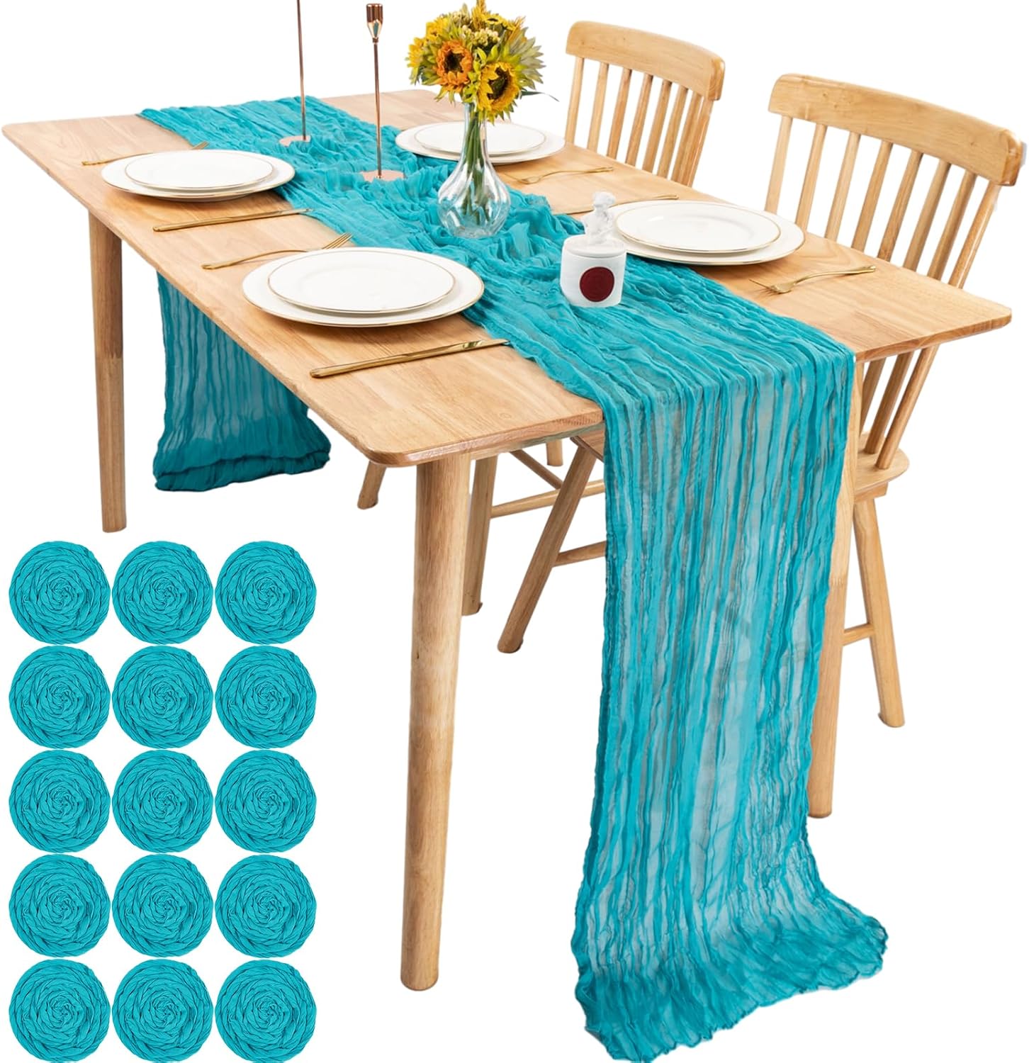 SAJOO Blue Cheesecloth Table Runner Gauze Table Runner 15 PC 10FT Boho
