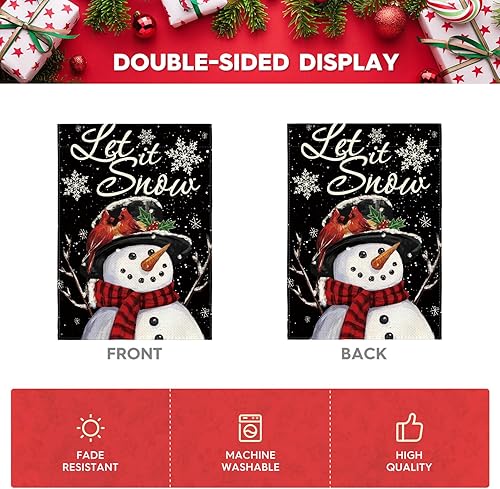 Miniatura 7 de AVOIN colorlife Let It Snow - Bandera de Navidad con diseño de muñeco de nieve, copo de nieve, 28 x 40 pulgadas, de doble cara, color negro, para