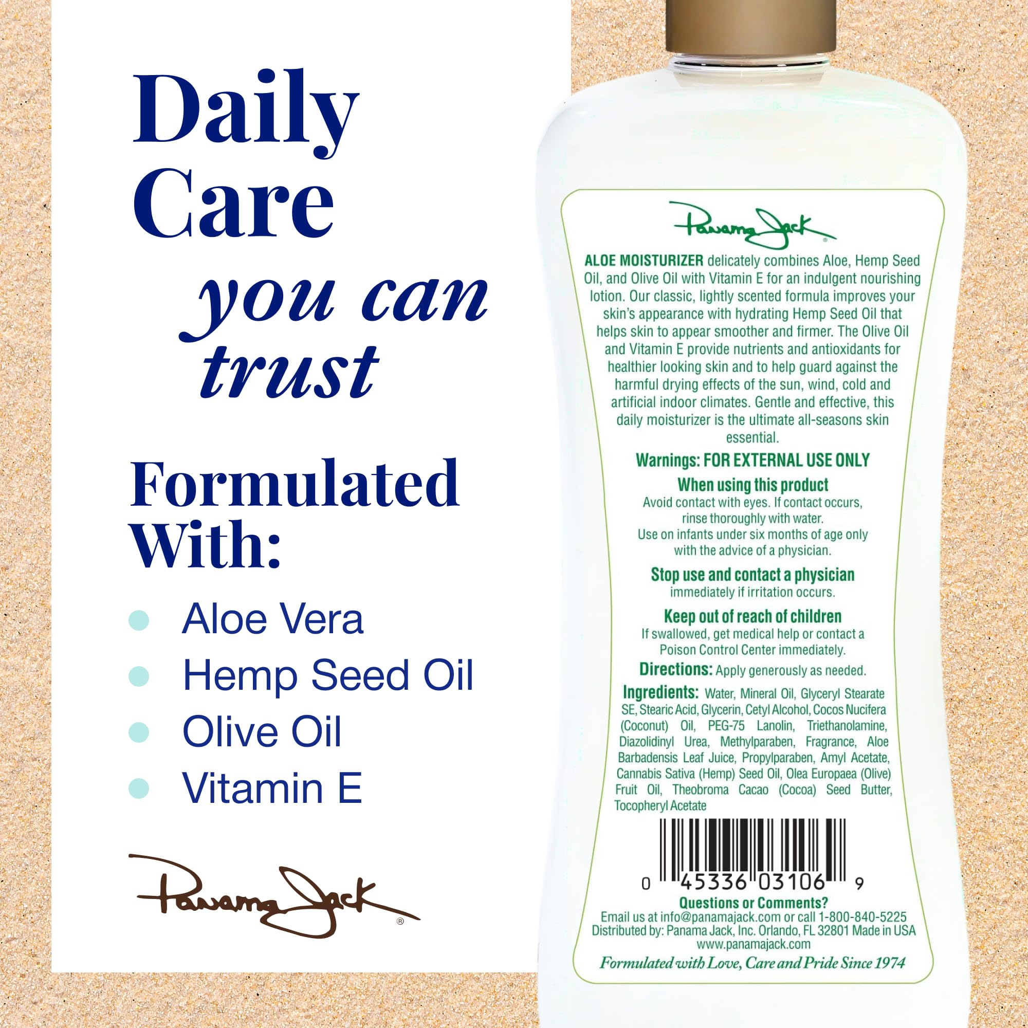 Panama Jack Aloe Moisturizer Lotion with Aloe, Cocoa Butter, Olive Oil and Vitamin E