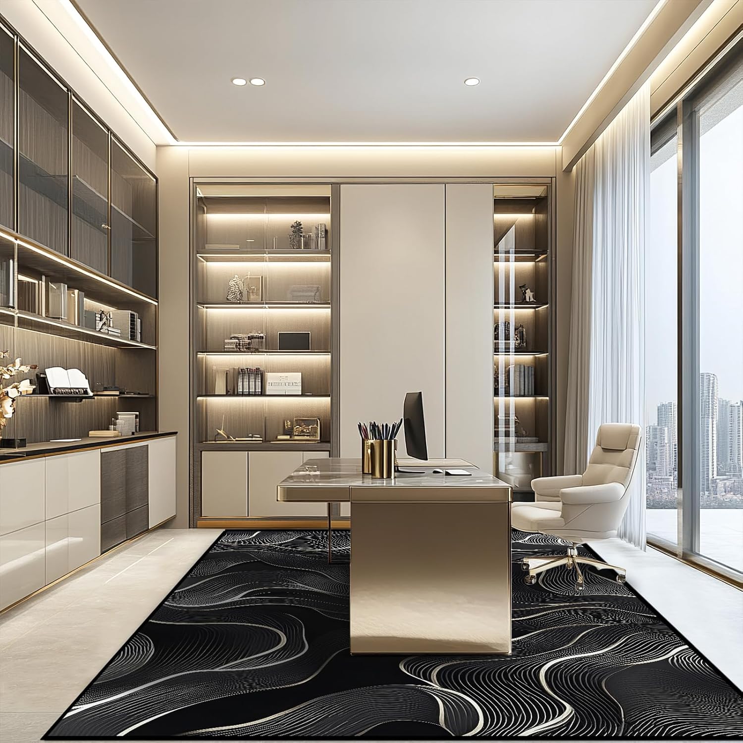 8x10 Area Rug Black White Modern Rug for Living Room Indoor Machine Washable Abstract Rugs for Bedroom Ultra Soft Dining Room Large Carpet Non-Slip Non-Shedding Throw Rug for Home Office